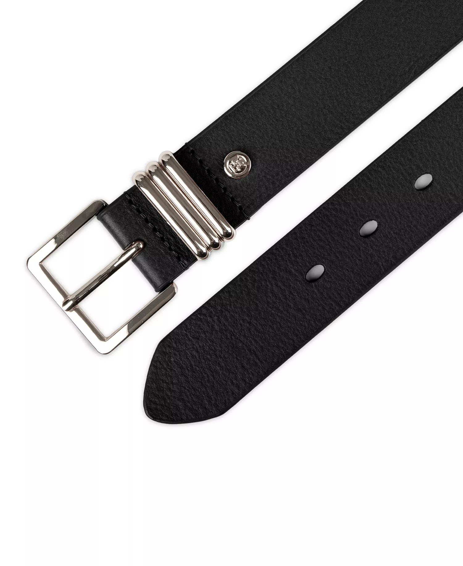Women's Triple-Metal Strap Keeper Casual Leather Belt - Black - L