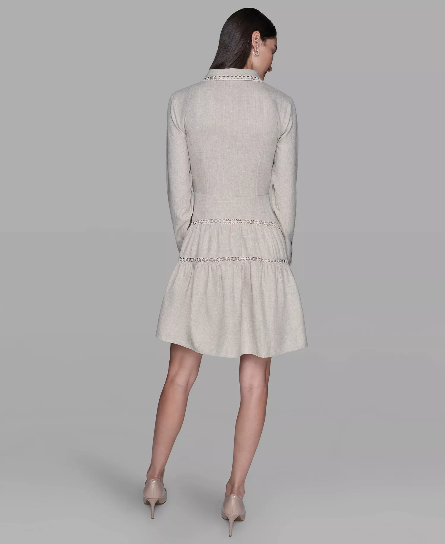 Women's A-Line Collared Short Dress - Beige - 14