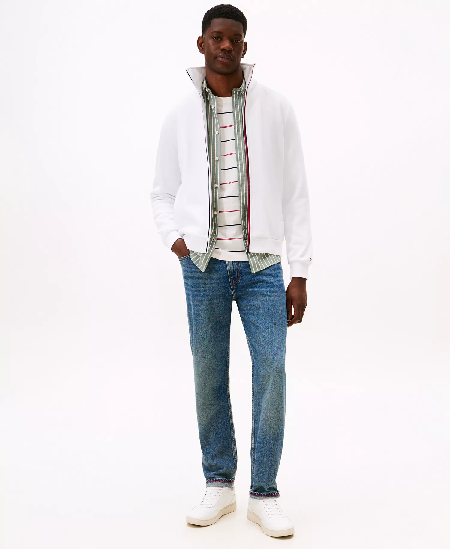 Men's Global Stripe Zip-Through Jacket - White - L