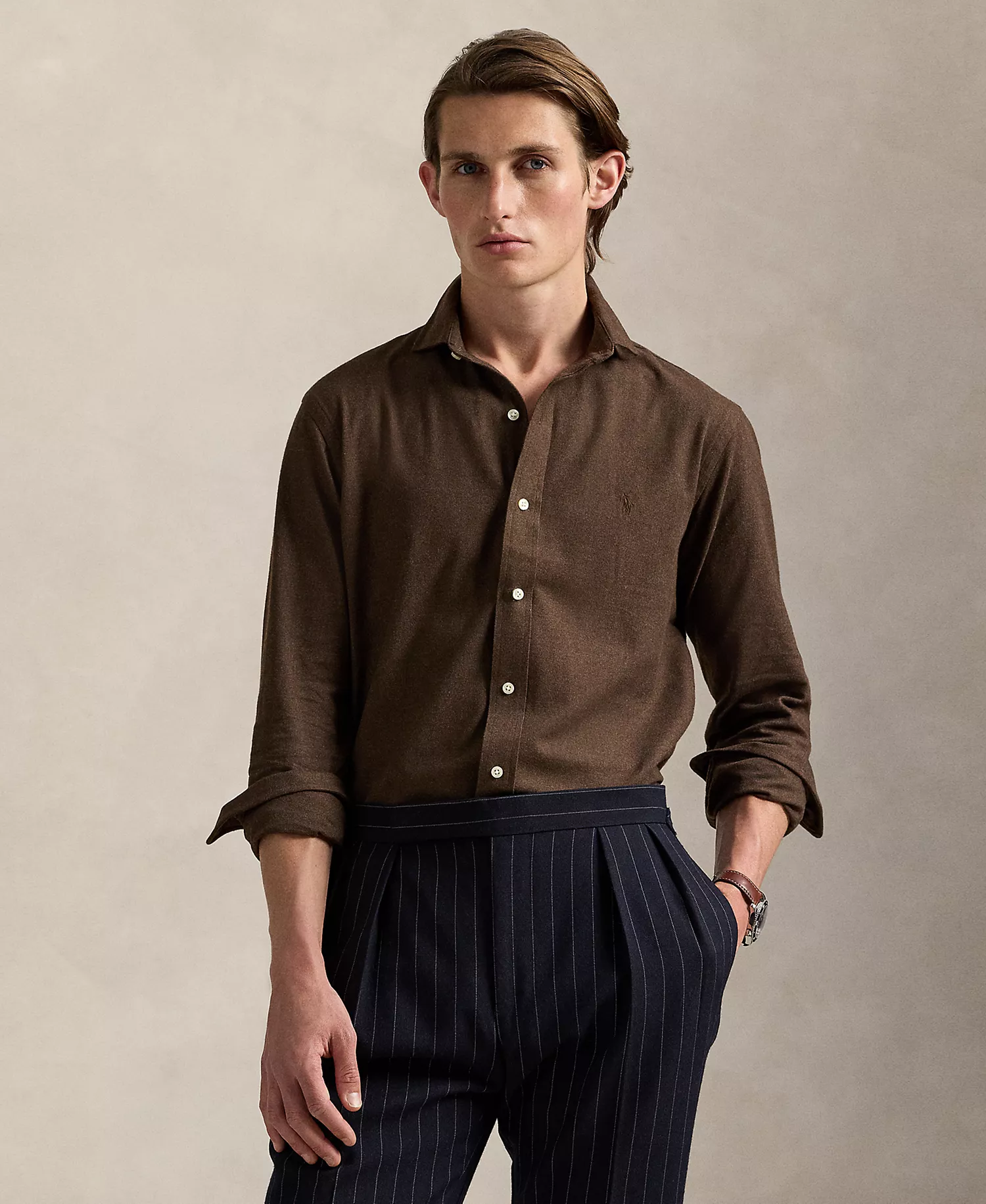 Men's Classic-Fit Performance Twill Shirt - Apline Brown Heather - 2XL