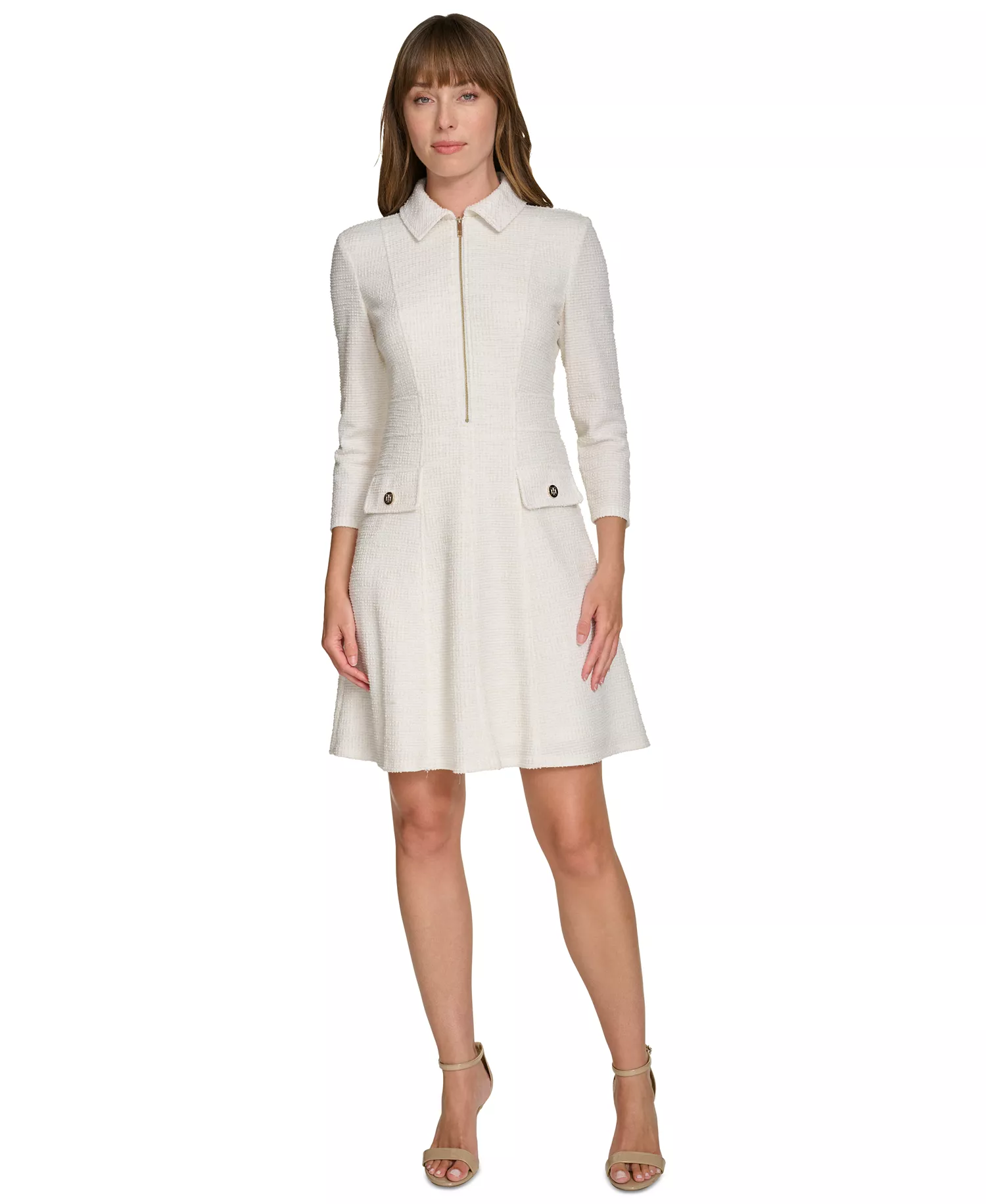 Petite Sparkle Bouclé Shift Dress - Cream - 10P