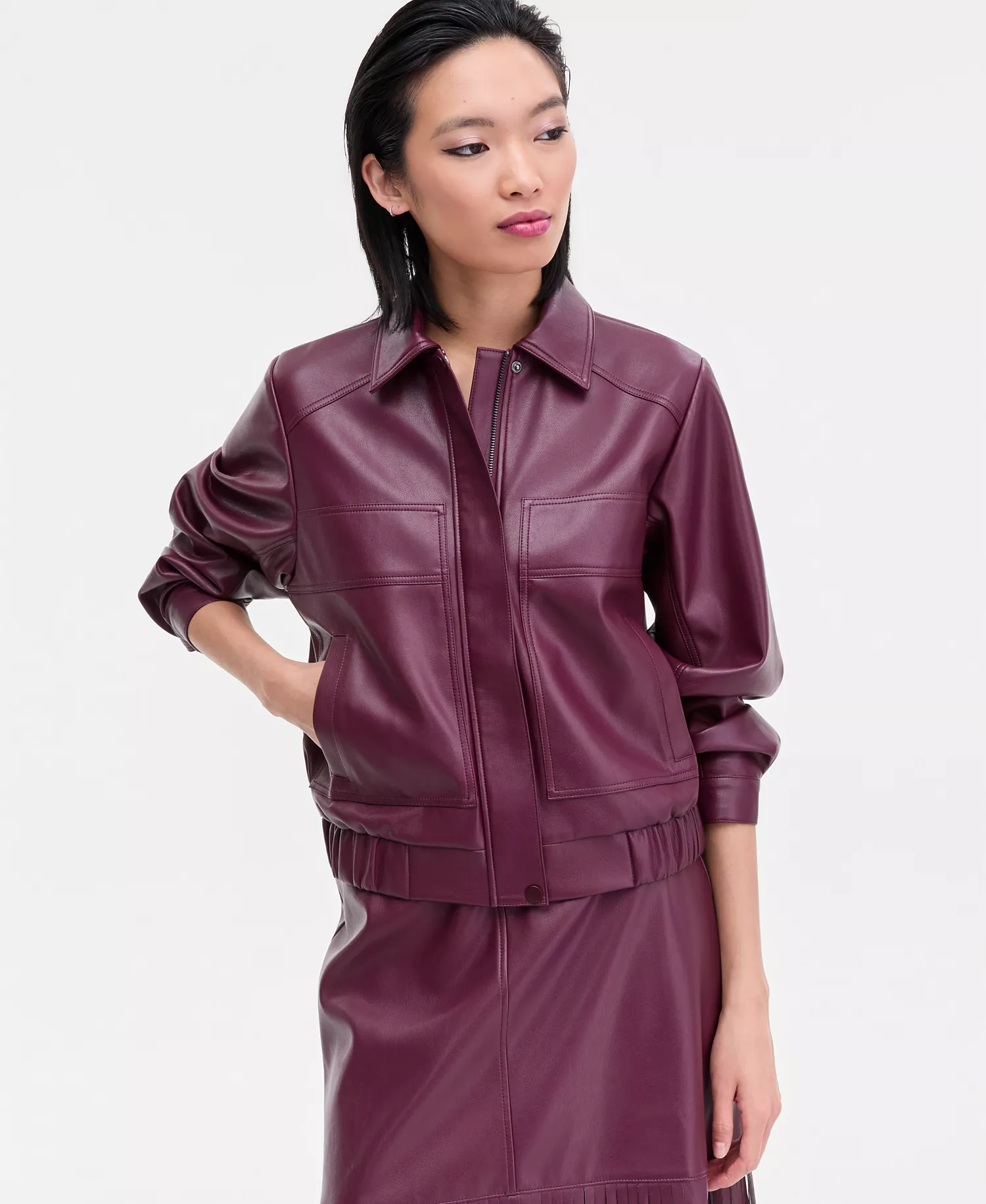 Women's Faux-Leather Bomber Jacket, Macy's Exclusive   - Port Royale - L