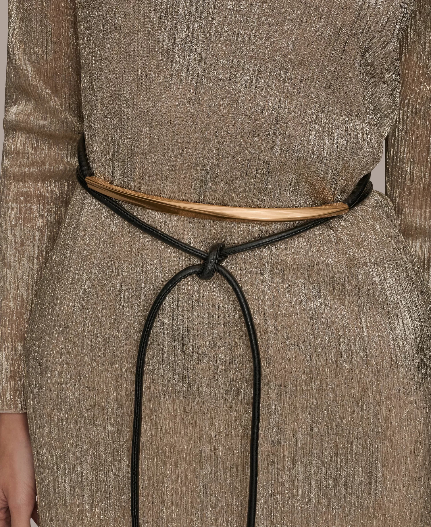 Women's Foil Mesh Belted Midi Dress - Gold - 2