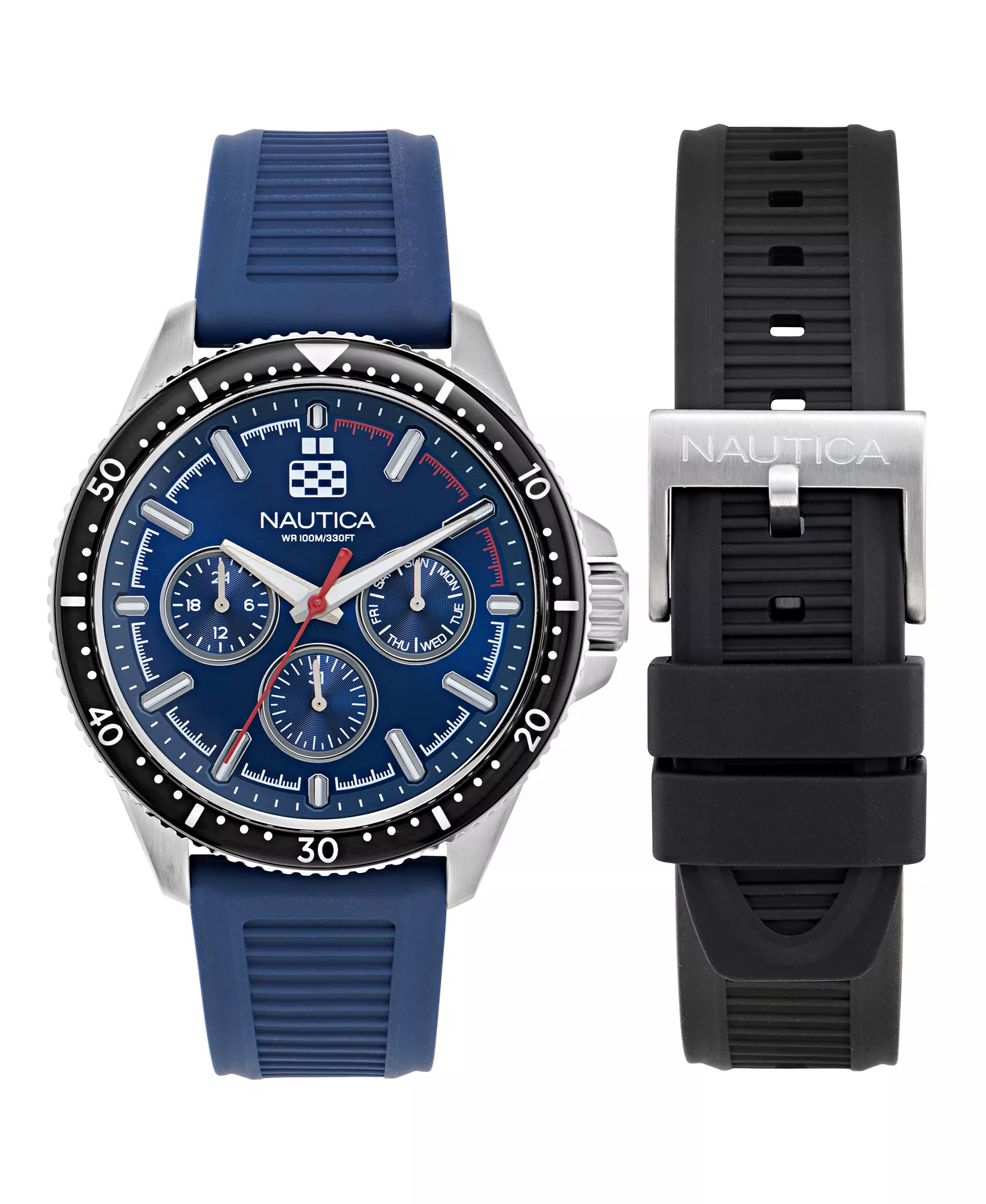 Men's Analog Blue Silicone Watch Set, 46mm - Blue - No Size