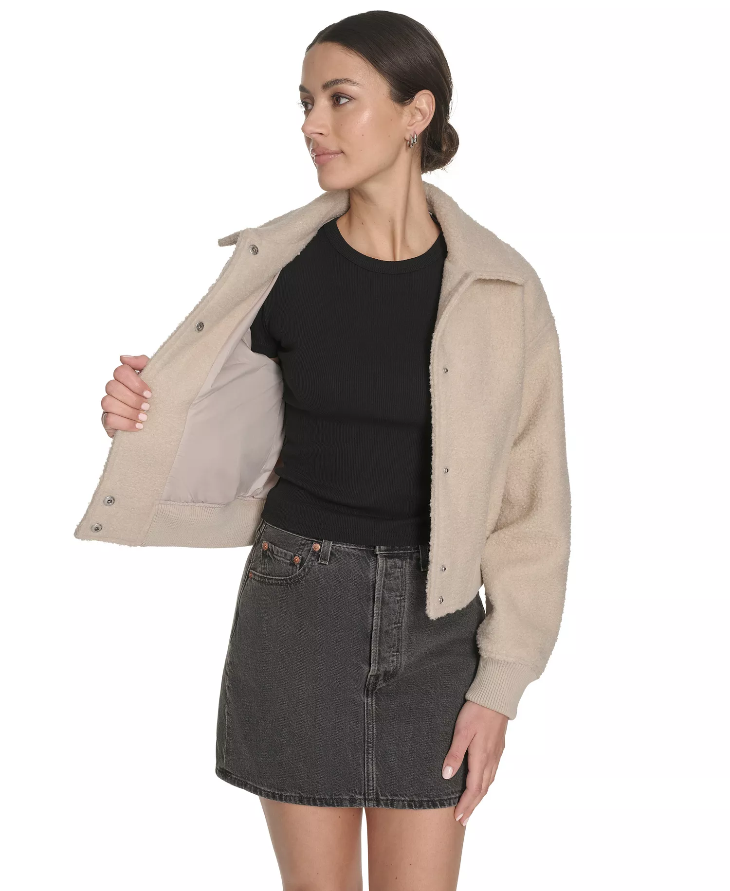 Women's Laydown Collar Bomber Jacket - Cream - L