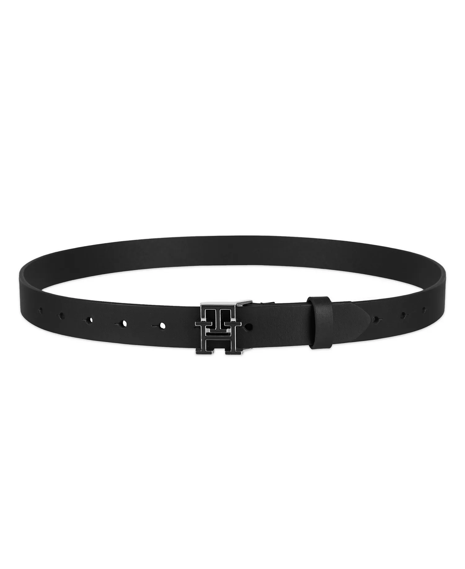Women's Enamel Monogram Buckle Casual Leather Belt - Black - L