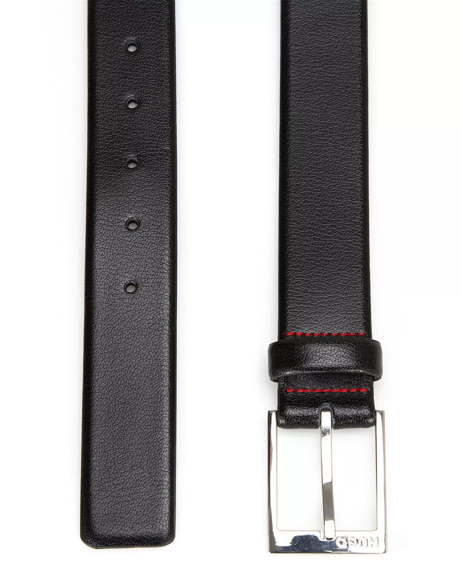 Men's Polished Pin Buckle Leather Belt - Black - 30