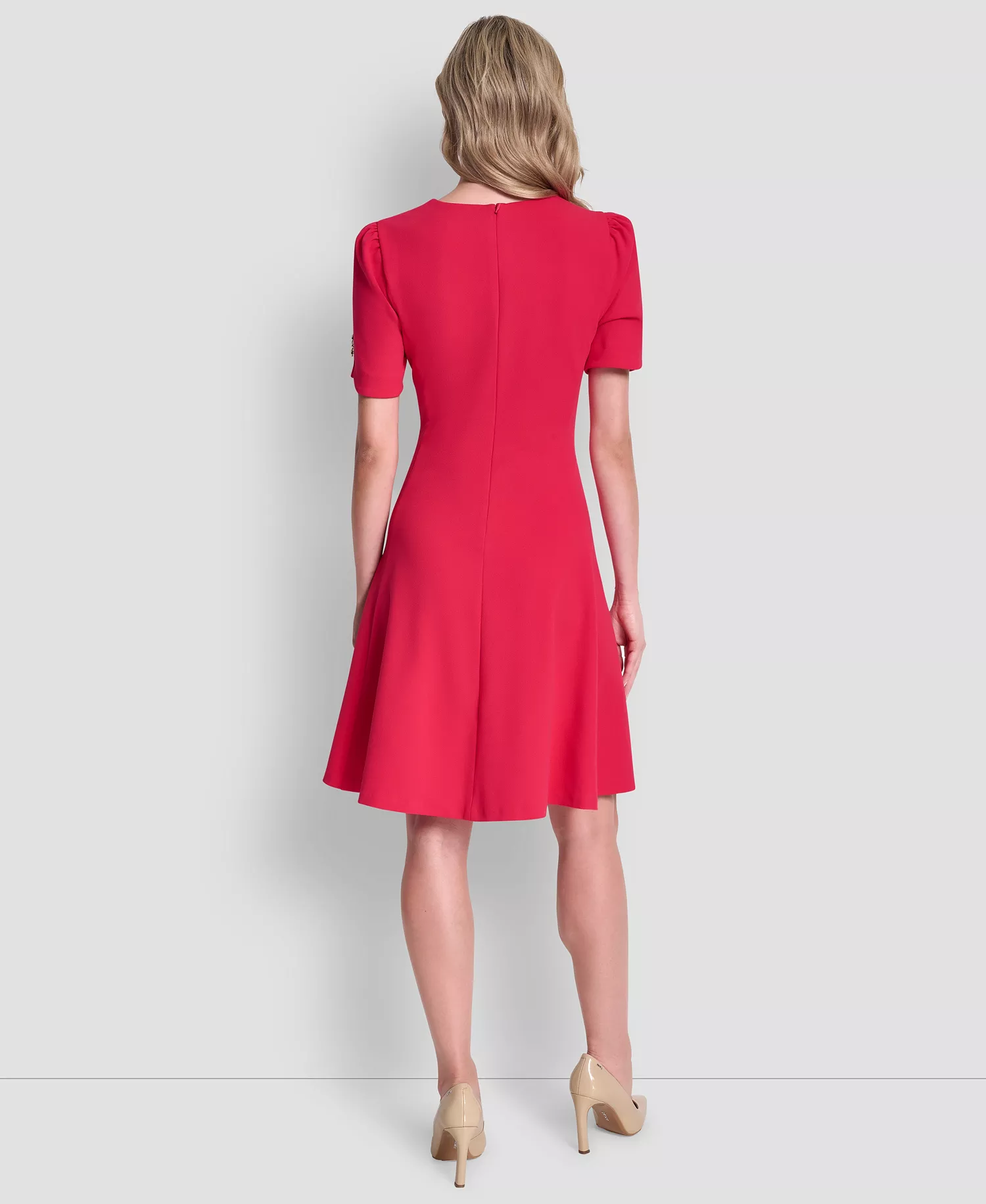 Women's Short-Sleeve Jewel Neck Dress - Lipstick - 10