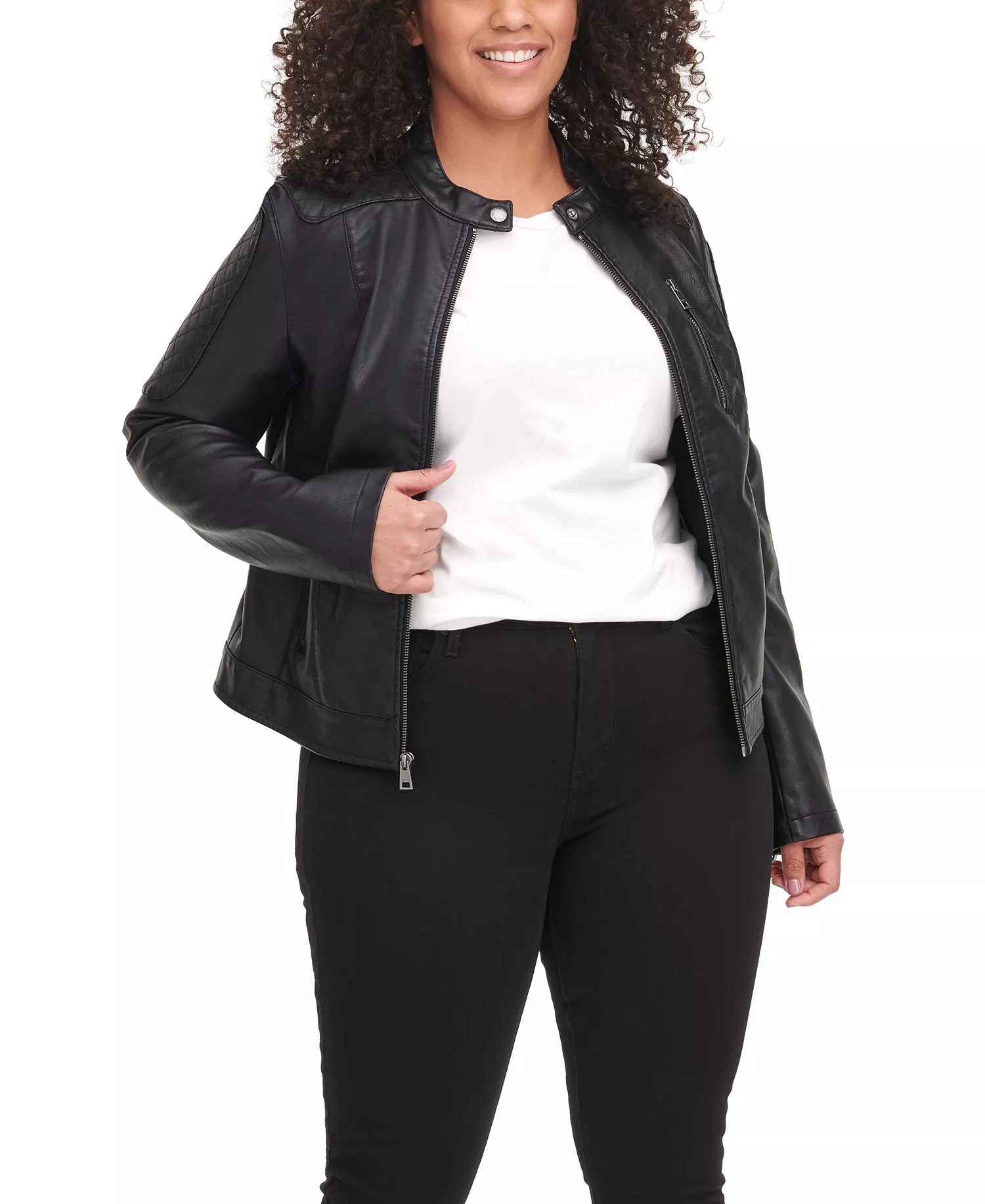 Plus Size Faux Leather Motocross Racer Jacket - Black - 1X