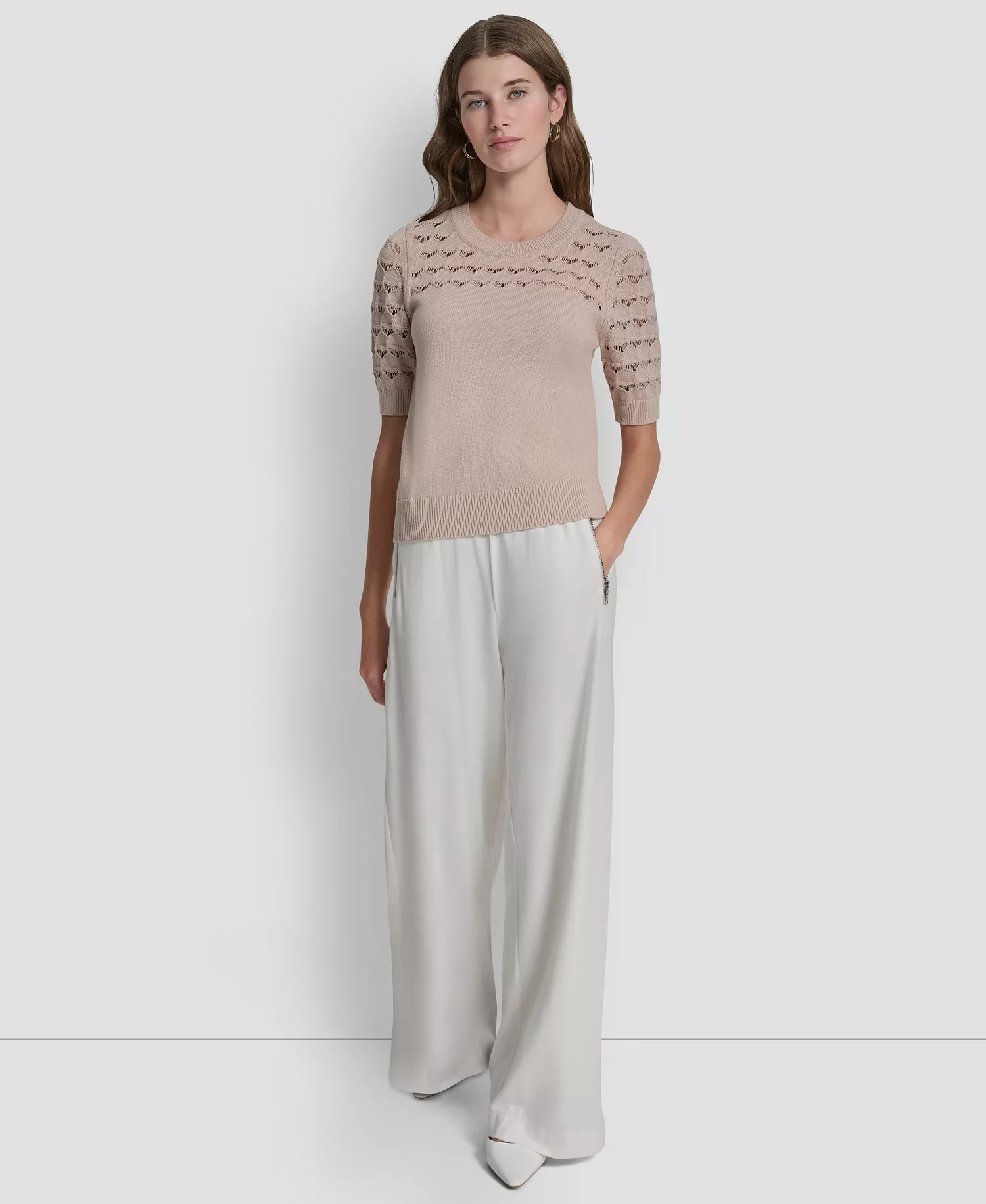 Women's Short-Sleeve Ribbed Hem Sweater - Cameo - L