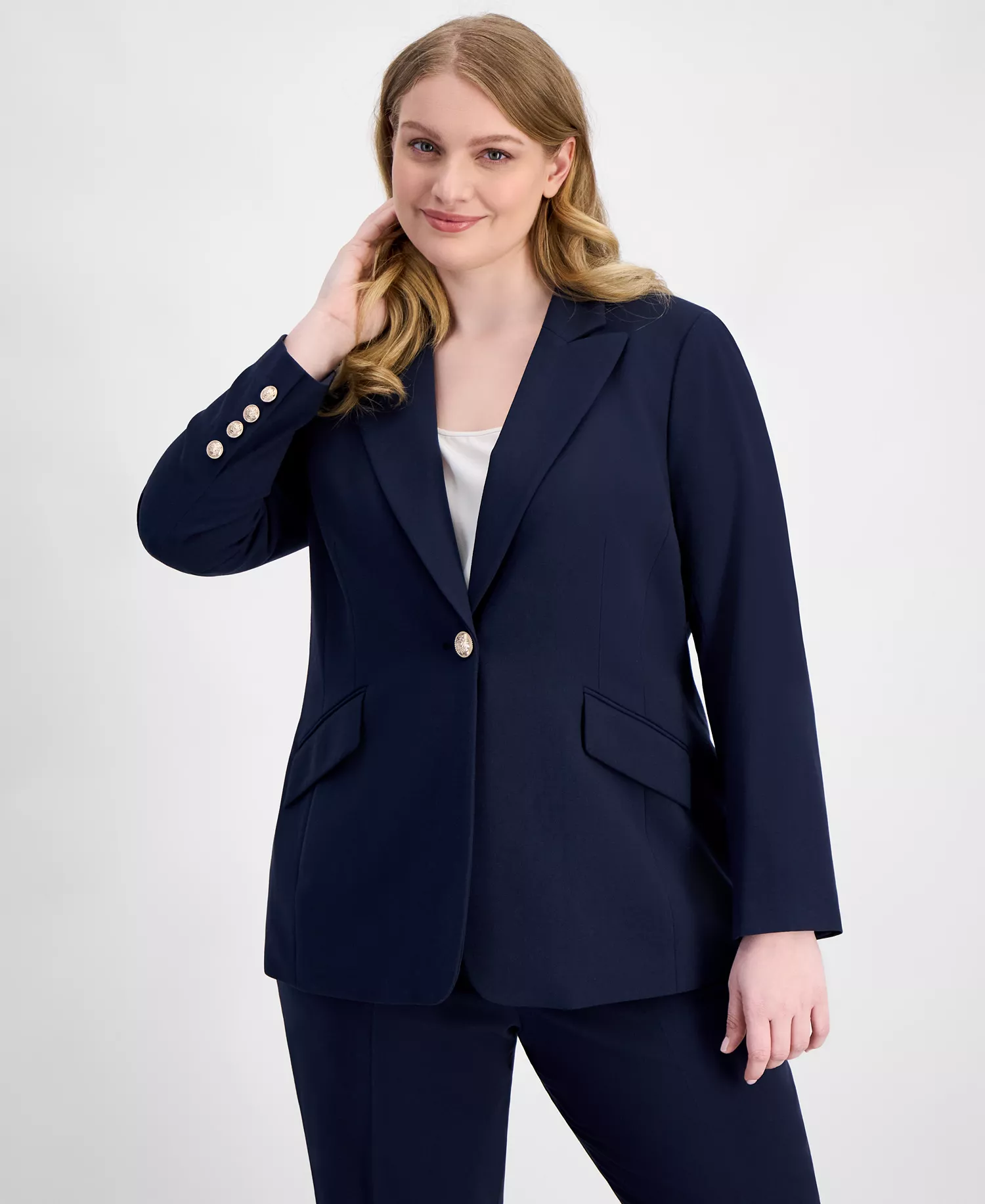 Plus Size Peak-Lapel Single-Button Blazer  - New Navy - 14W