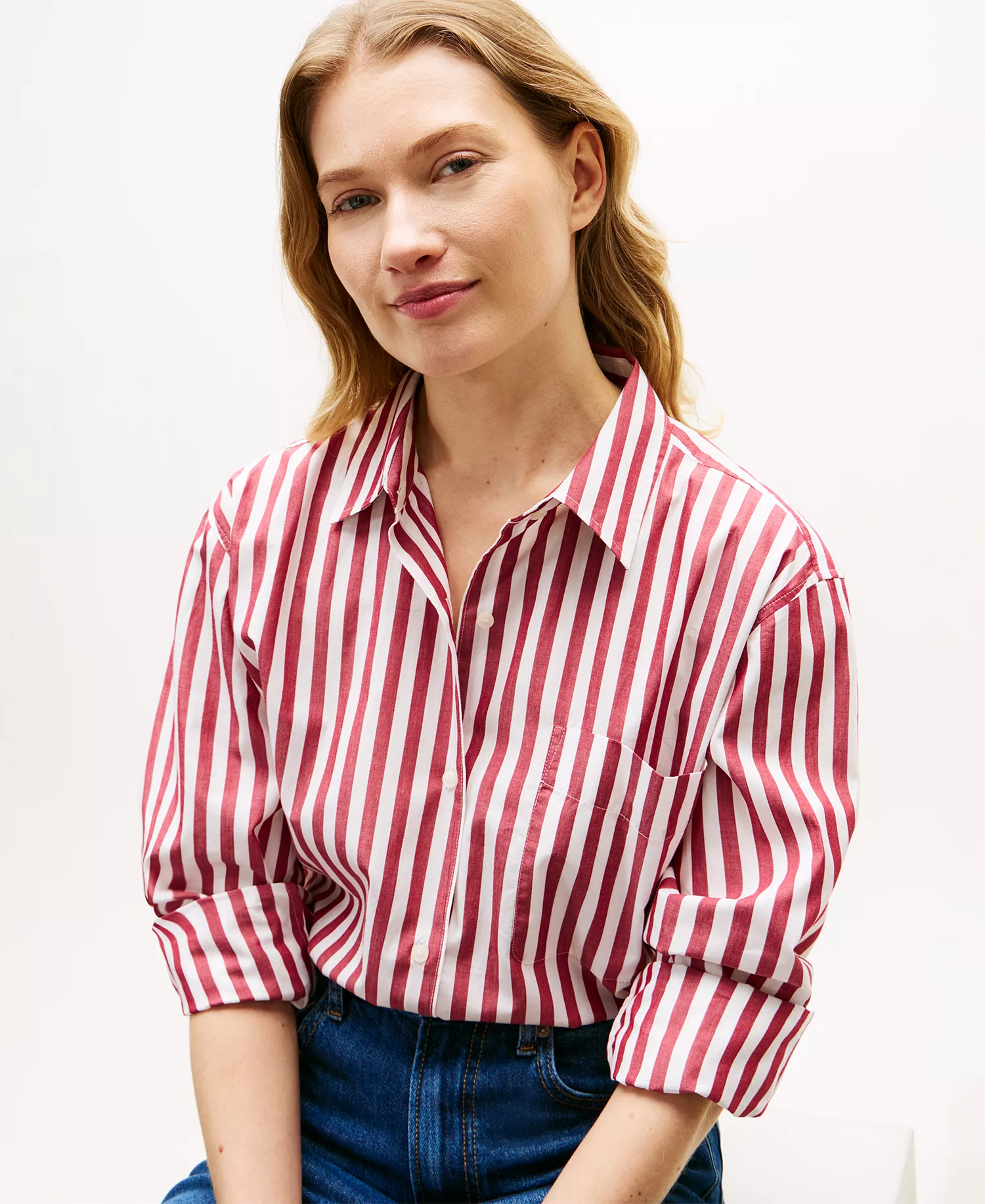 Women's Essential Striped Shirt - Wide Banker Stip Ecru Liberty Red - 36
