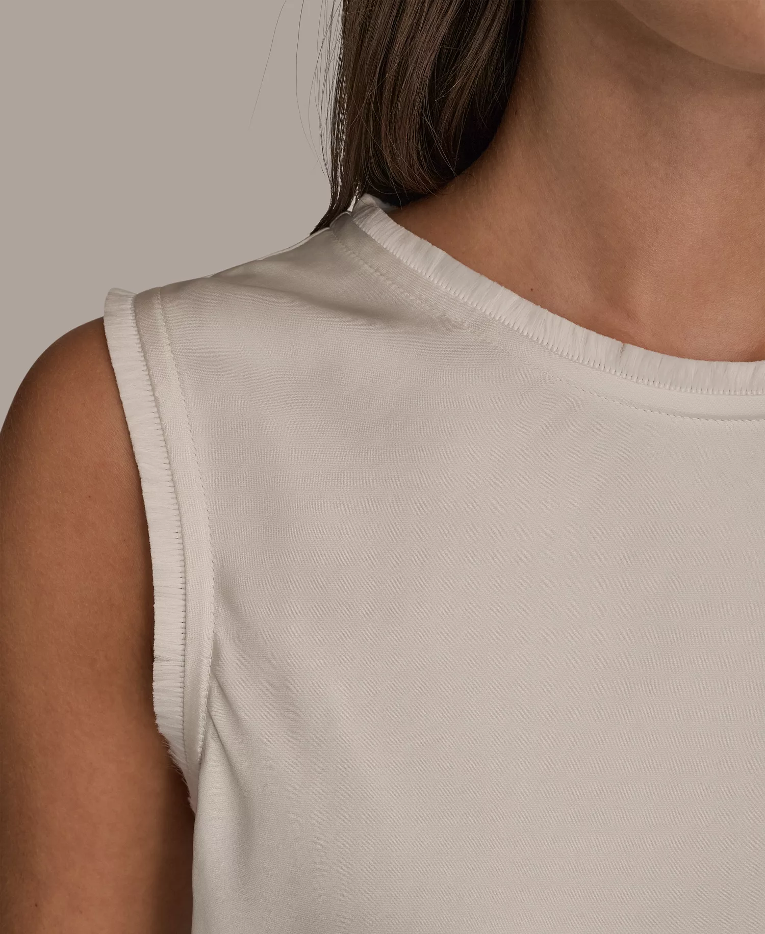 Women's Satin Sleeveless Fringe Trim Blouse - Cream - 10