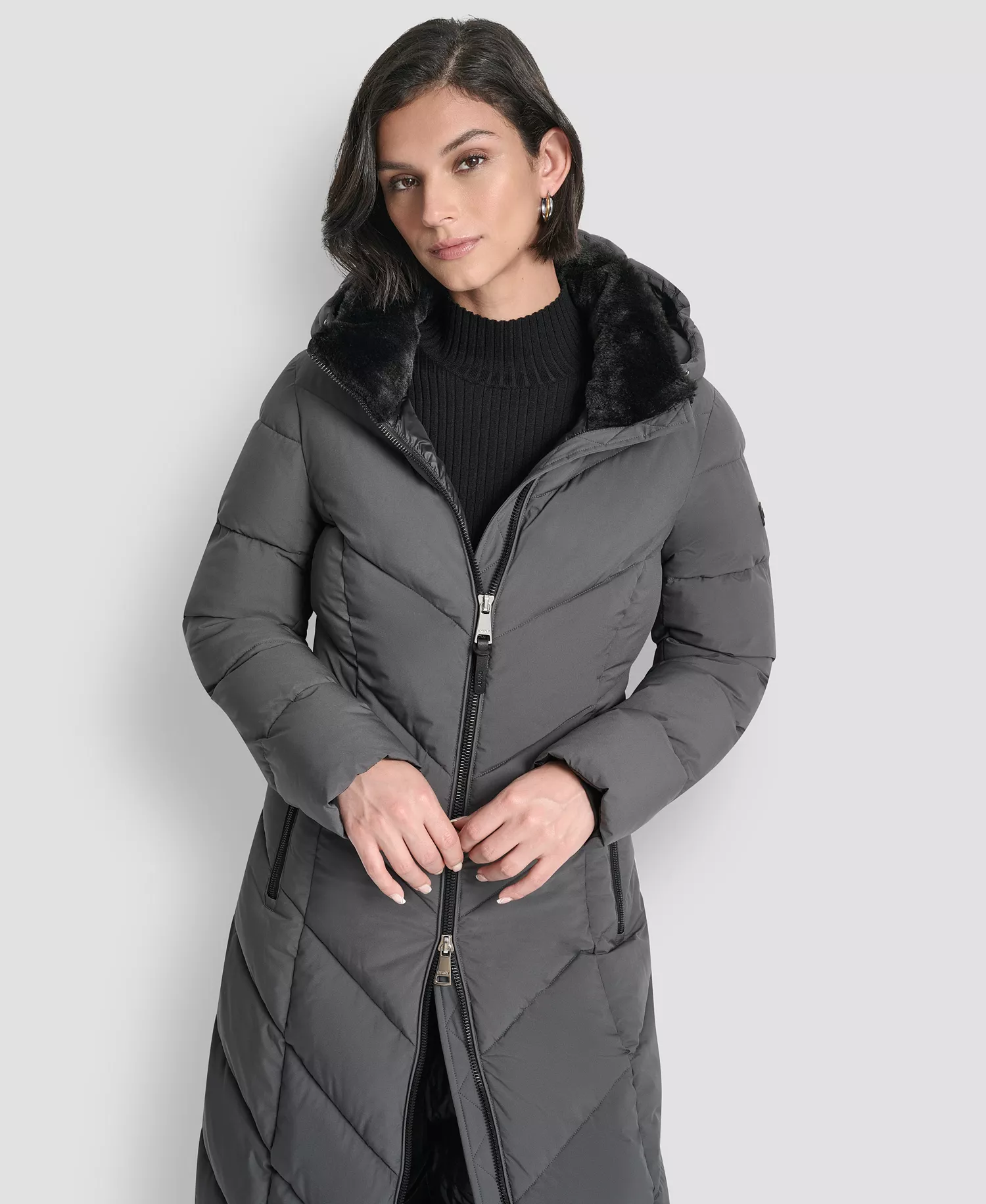 Women's Hooded Zip Front A-Line Maxi Puffer Coat - Titan - L