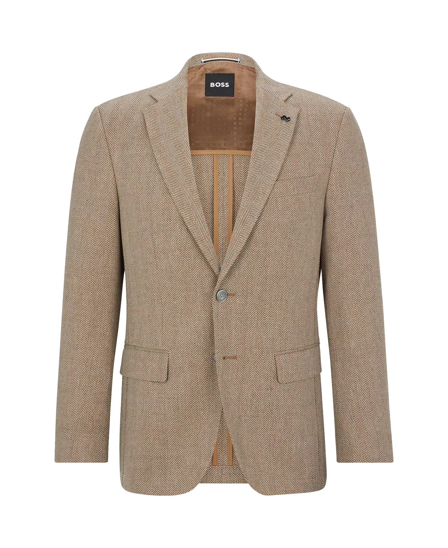 Men's Herringbone Slim-Fit Jacket - Medium Beige - 38S