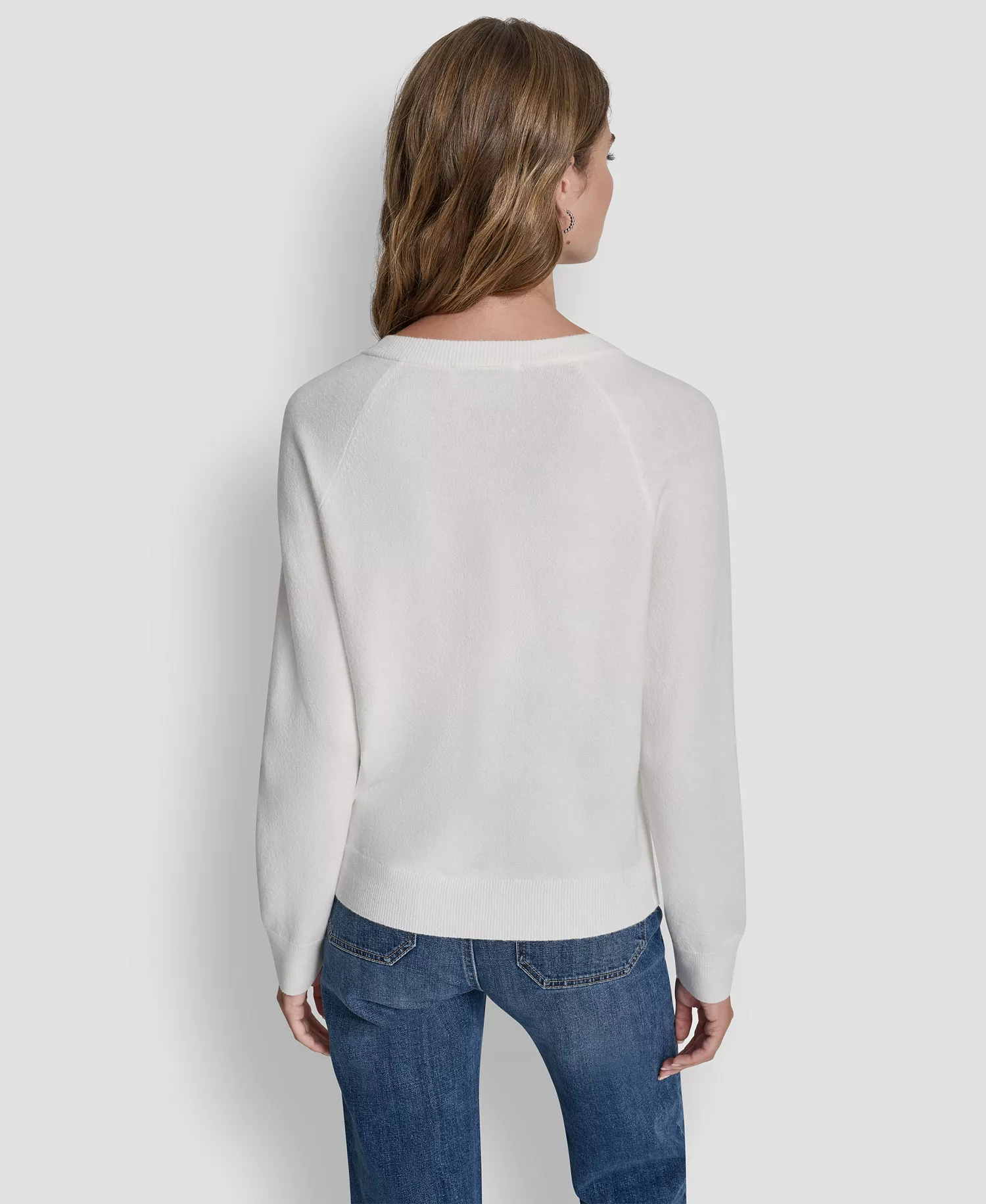 Women's Rhinestone Button-Front Crewneck Cardigan - Ivory - L