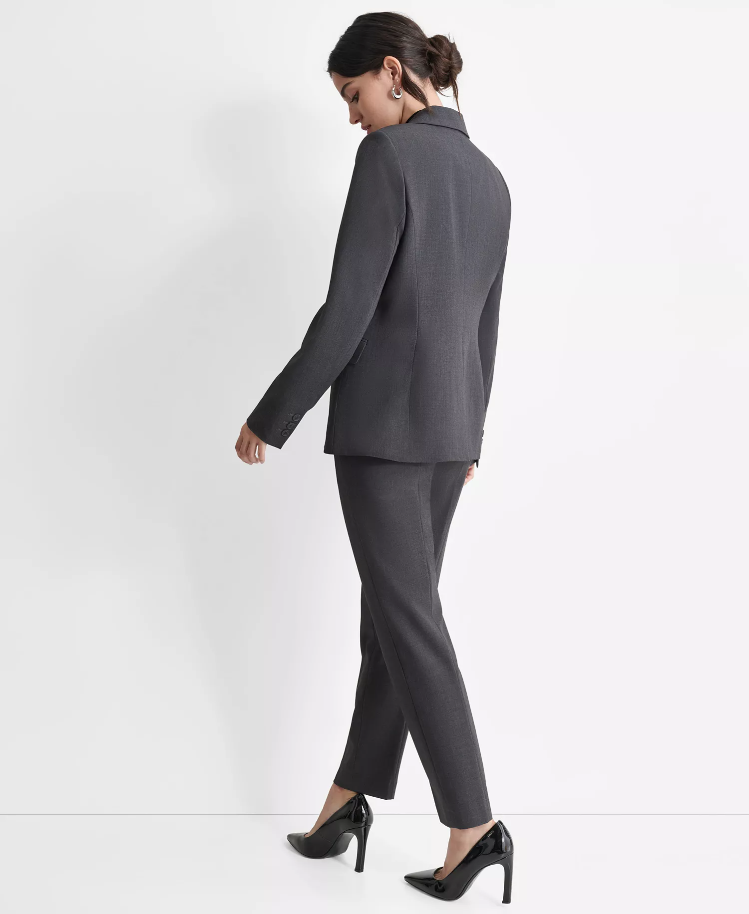 Women’s Notch-Lapel Button-Front Long-Sleeve Jacket  - Charcoal - 10