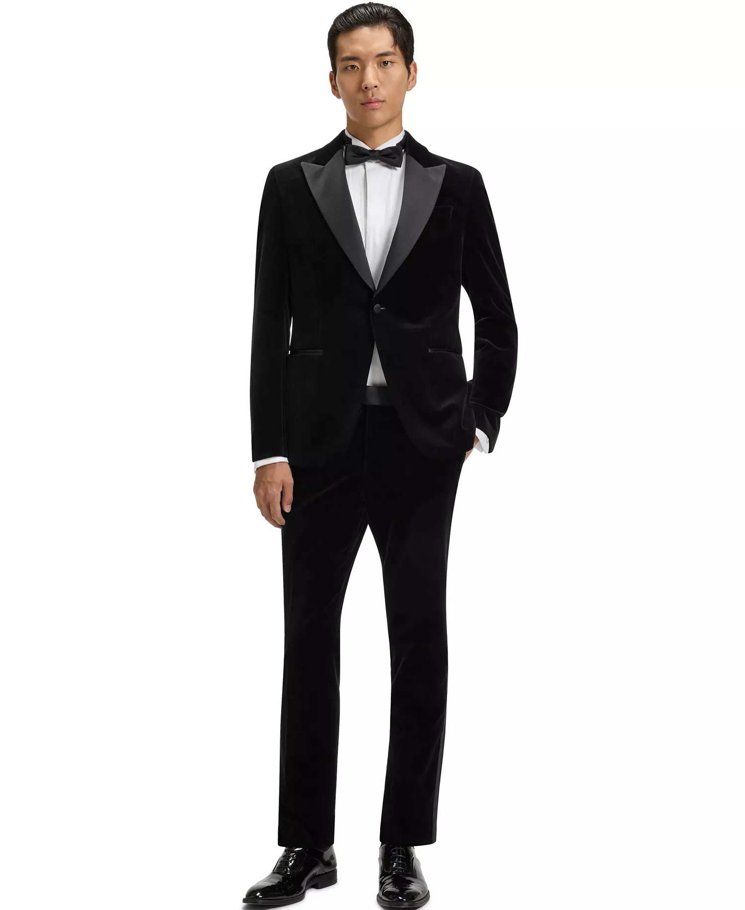 Men's Cotton Velvet Slim-Fit Tuxedo Jacket - Black - 40R