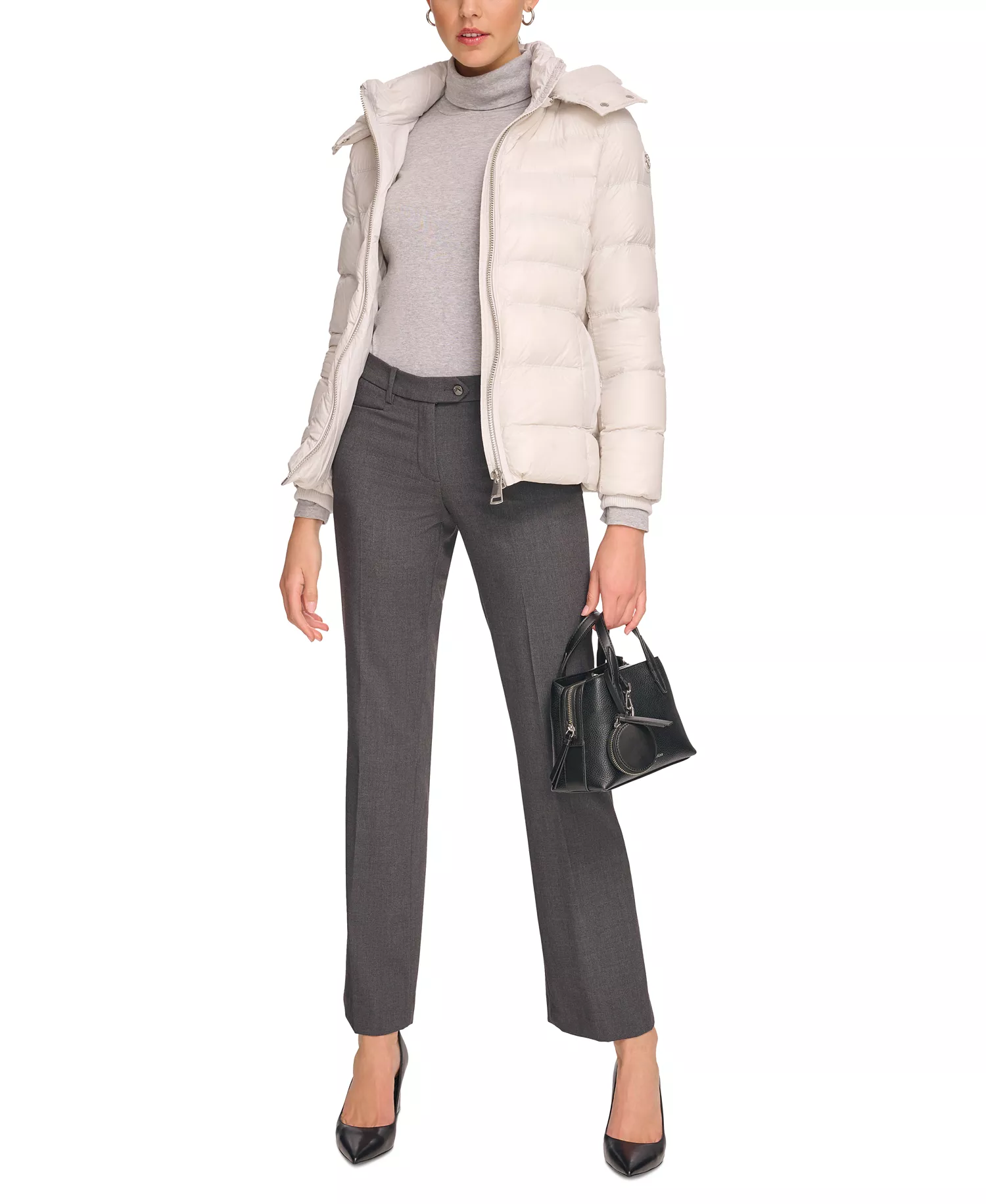 Women's Shine Hooded Down Puffer Jacket - Dove Grey - L