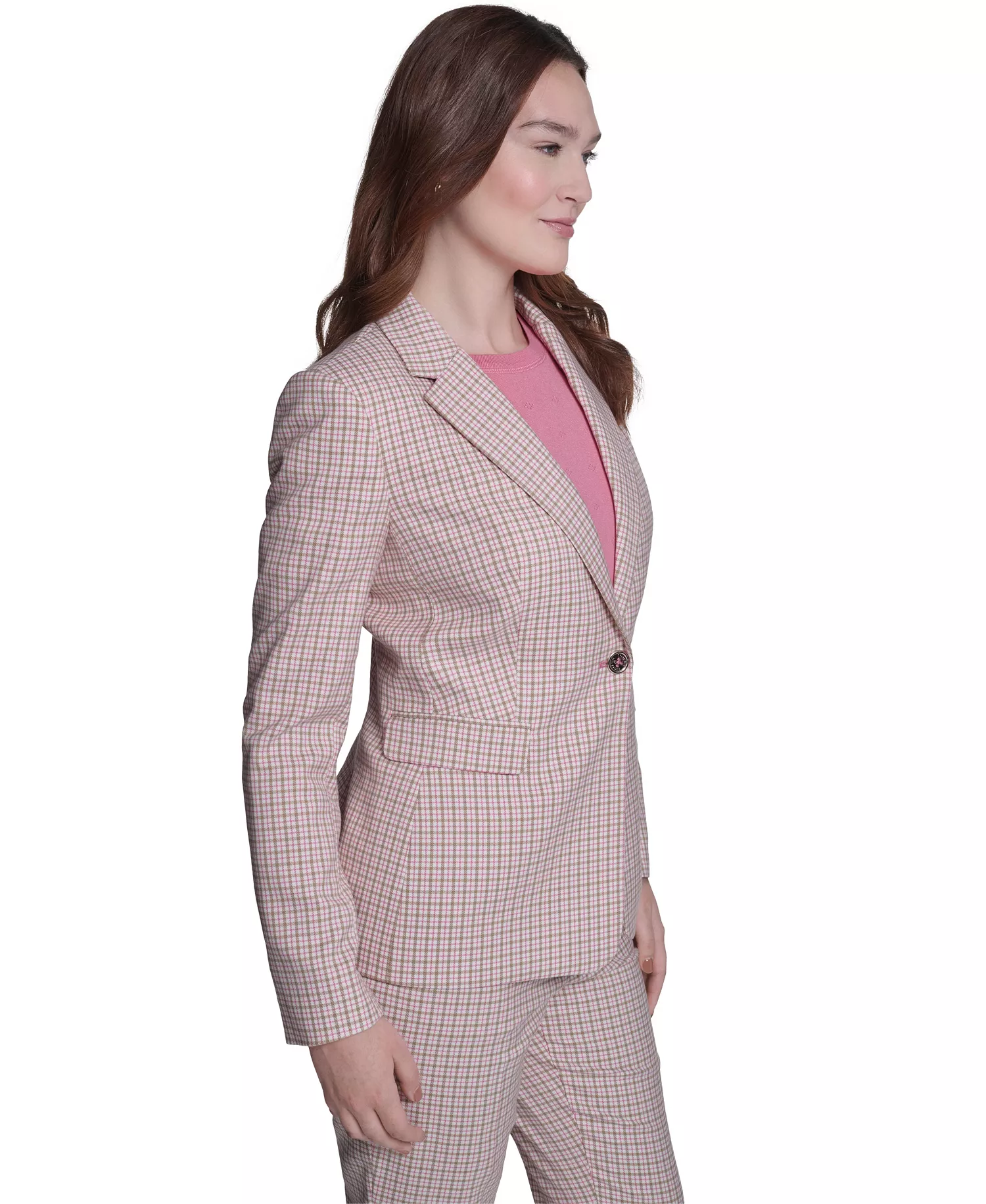 Women's Plaid Notch Collar Slim Fit Blazer - Tannin Multi - 0
