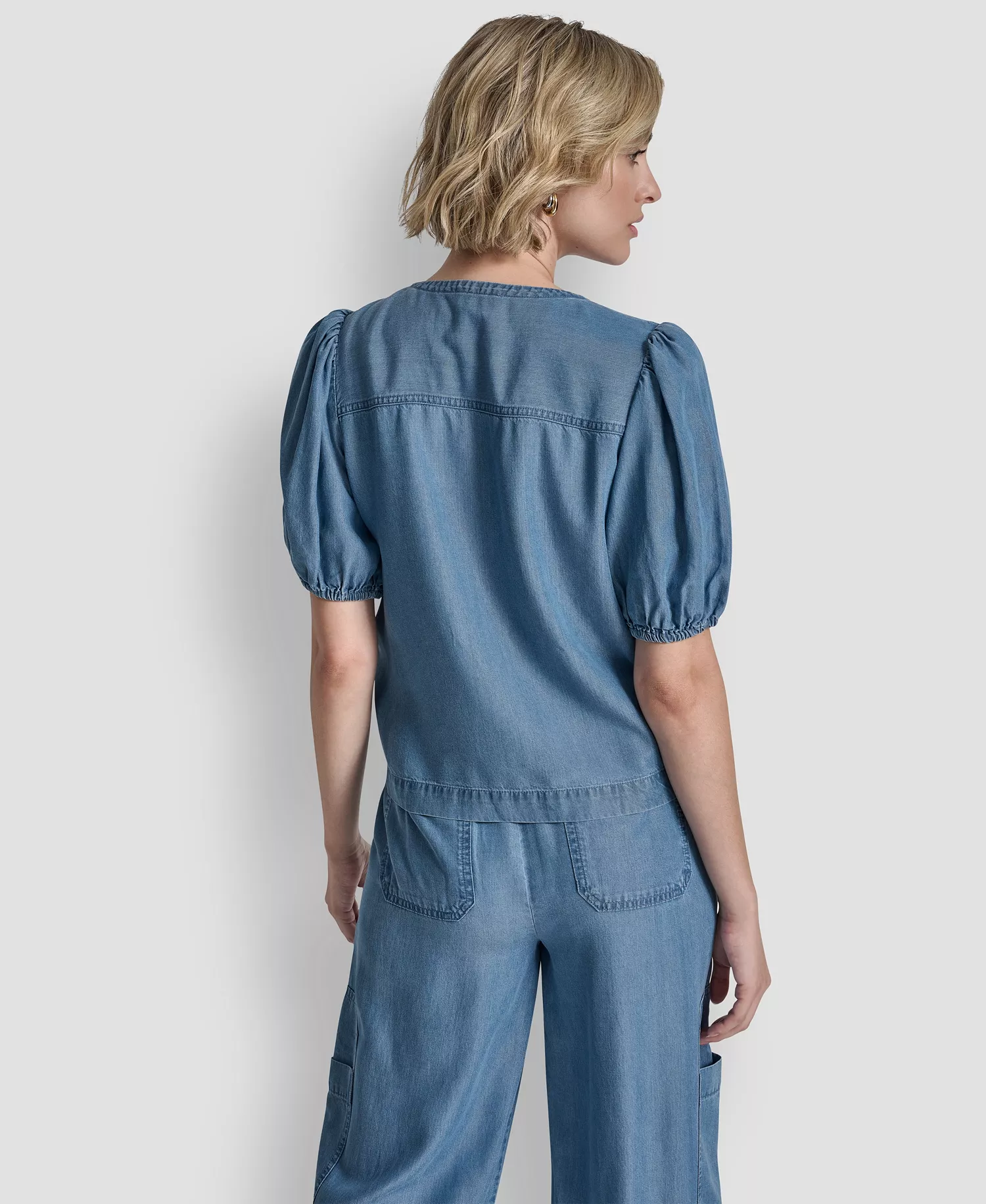 Women's Short-Sleeve Zip-Shoulder Top - Stream Wash - L