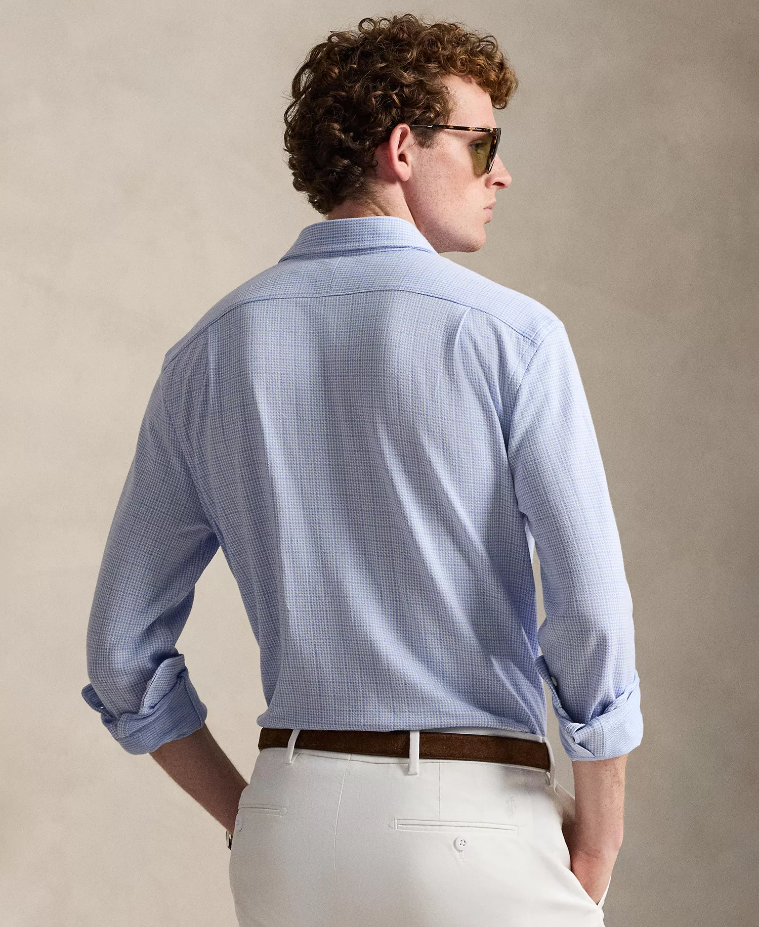 Men's Glen Plaid Spread Collar Shirt - Glen Plaid Blue/White - 2XL