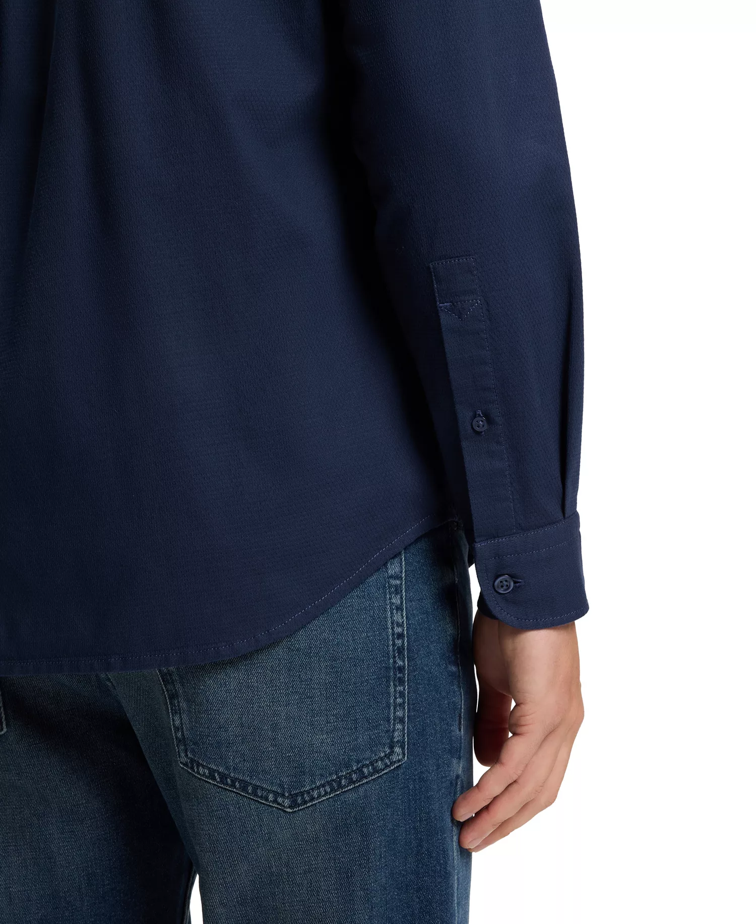 Men's Stretch-Cotton Dobby Regular-Fit Dress Shirt - Open Blue - L