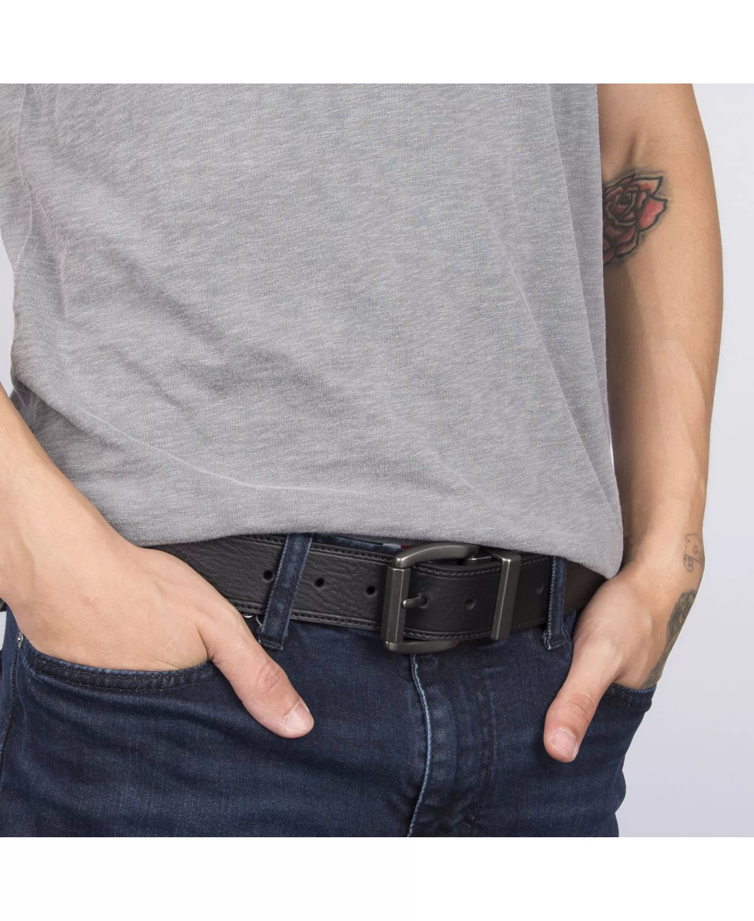Leather Reversible Casual Men's Belt - Black/Brown - 32