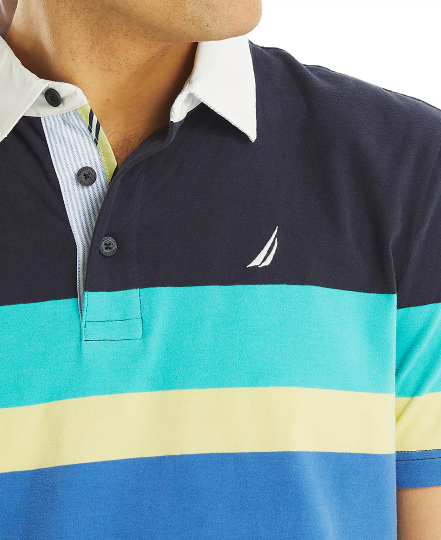 Men's Relaxed Fit Short Sleeve Striped Polo Shirt - Navy Seas - L