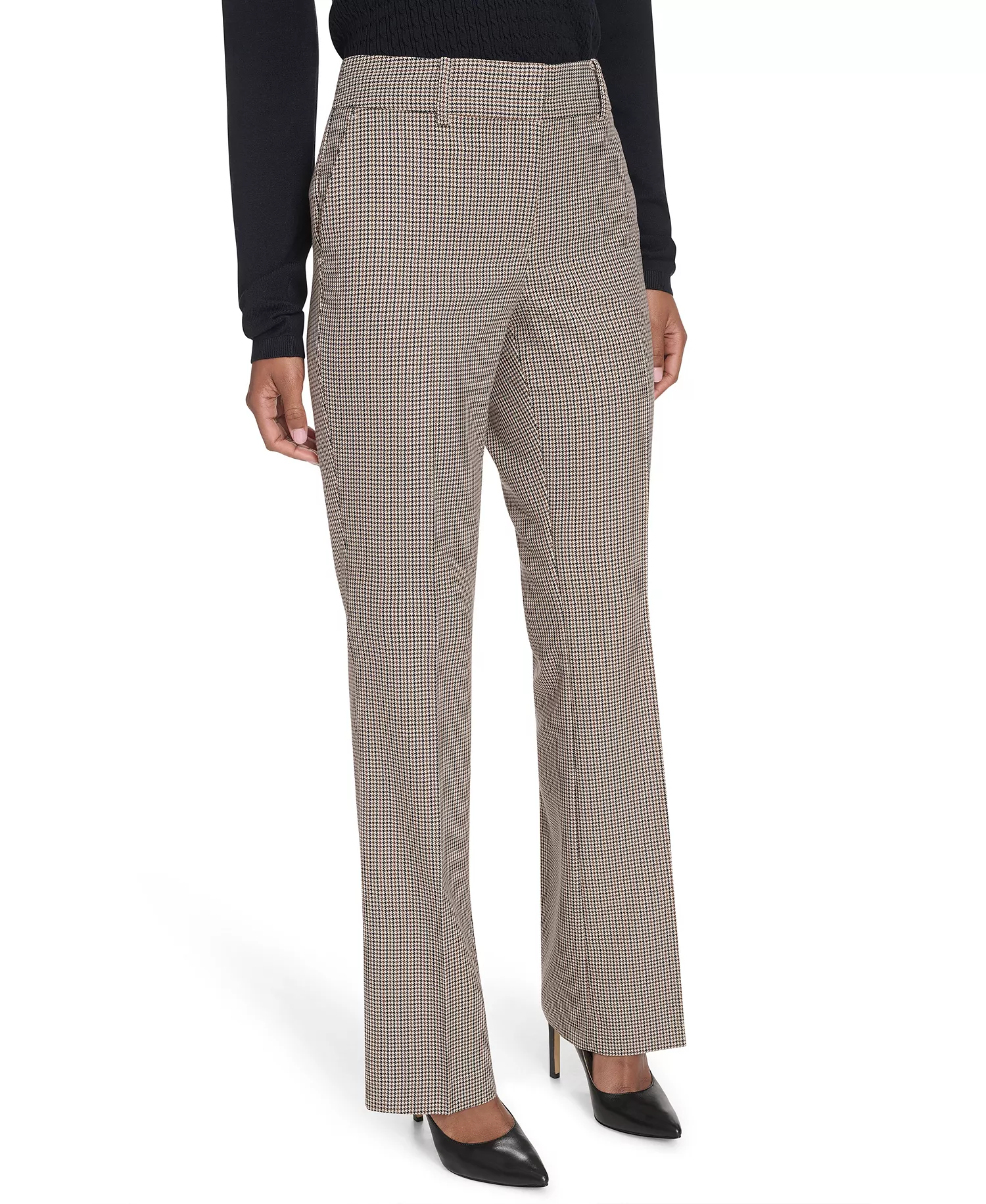 Women's Houndstooth Bootcut Trousers - Khaki Multi - 16