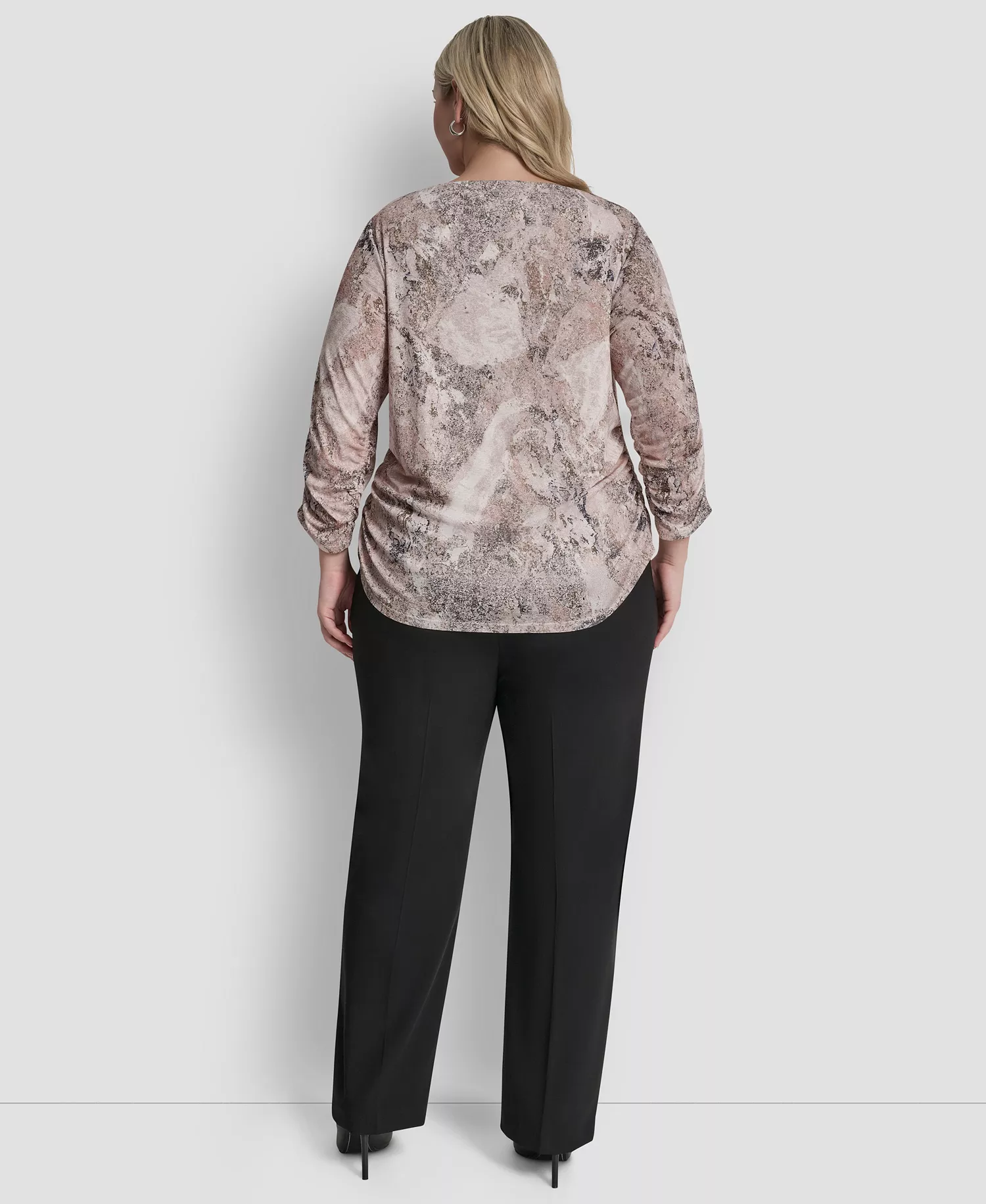 Plus Size Boat Neck Long-Sleeve Top - Coconut/Travertine Multi - 1X