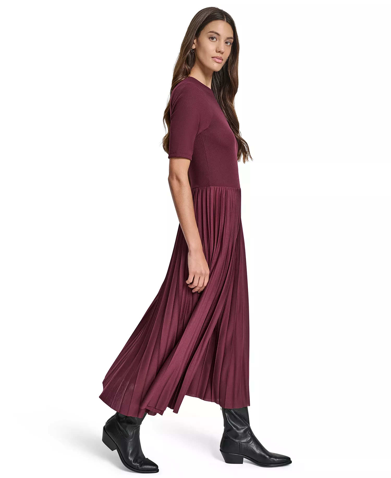 Women's Ballet Sleeve Pleated Midi Dress - Syrah - M