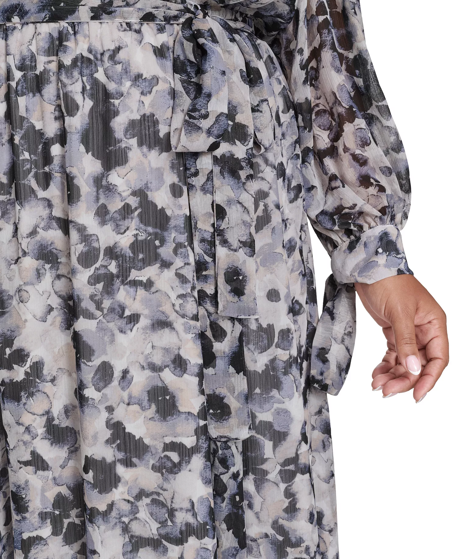 Plus Size Tie Sleeve Chiffon Pull-On Midi Dress - Slate Multi - 14W