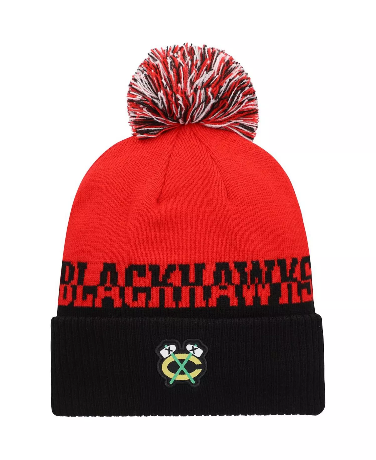 Men's Red, Black Chicago Blackhawks Cold.Rdy Cuffed Knit Hat with Pom - Red, Black - One Size Fits All