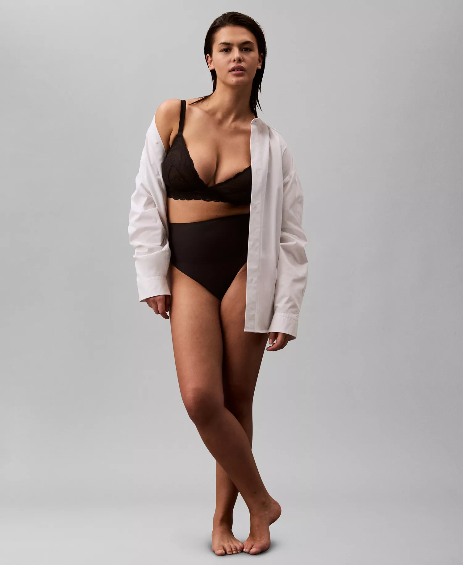 Women's Second Skin Light Smoothing Thong Underwear QF8155 - Black - L