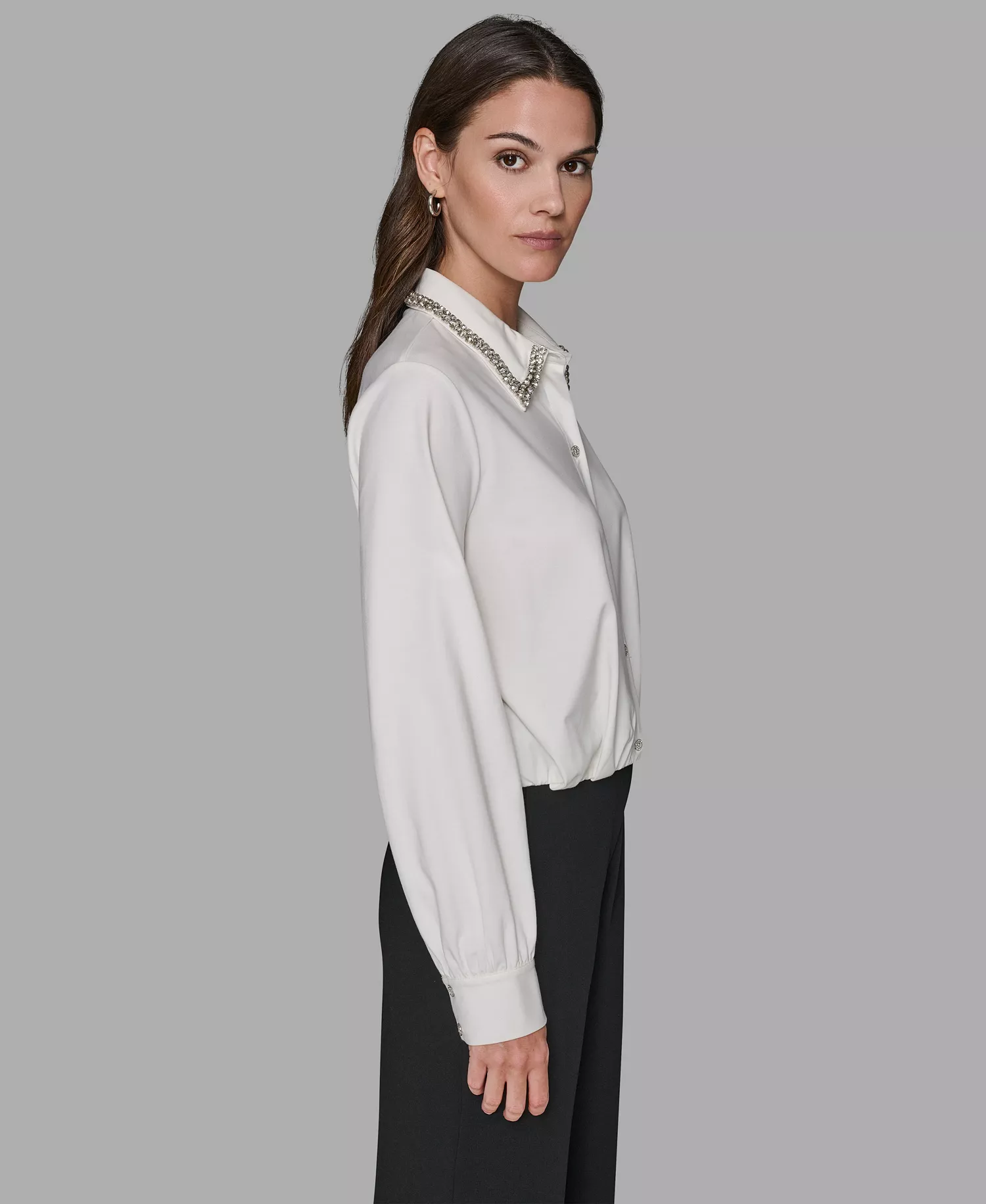 Women's Sparkle Collar Top - Soft White - L