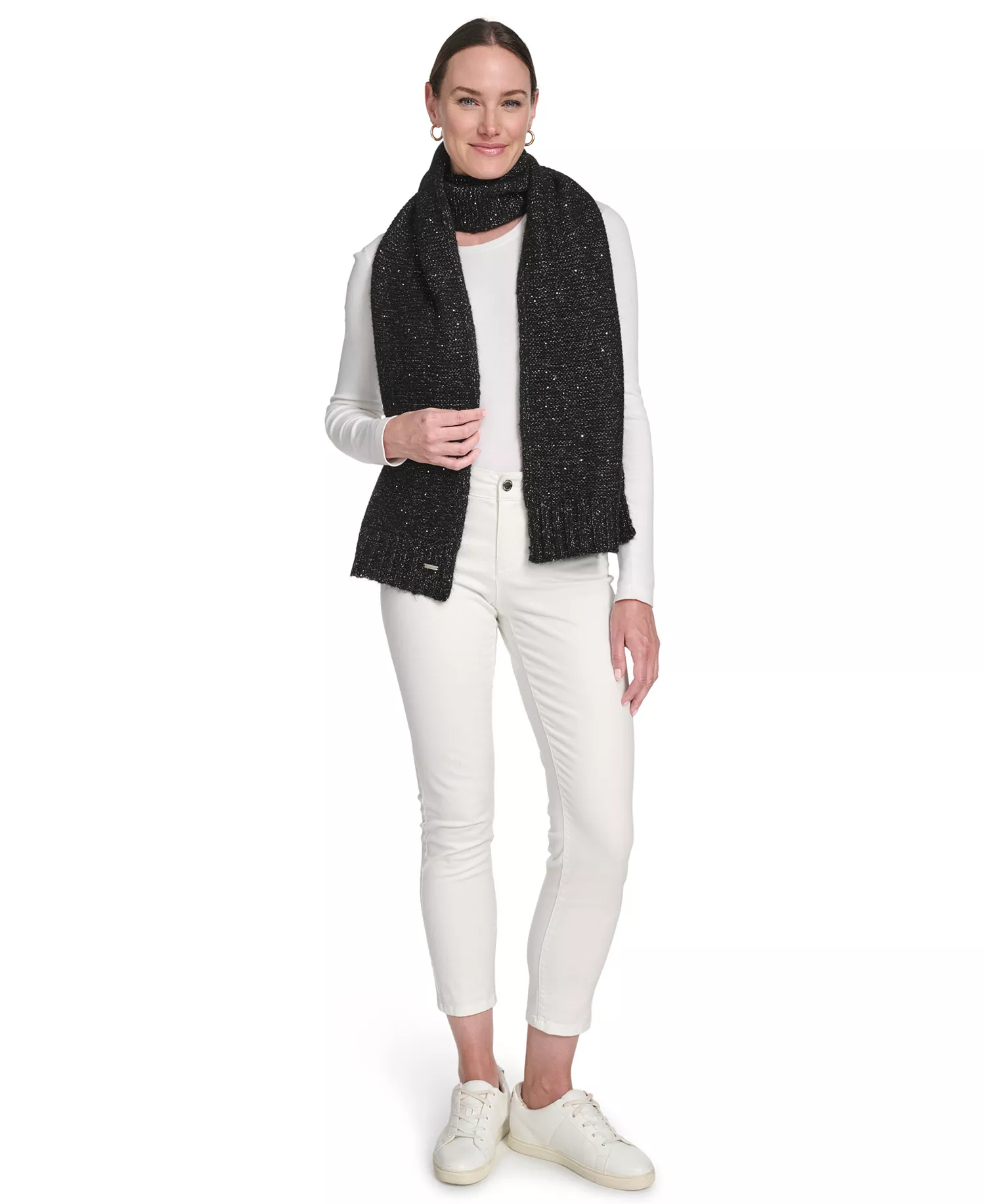 2-Piece Mini Sequin Hat and Scarf Set - Black - OS