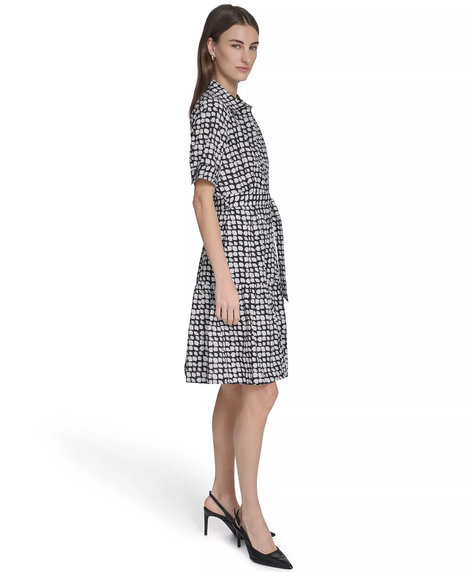 Women's Collared Chiclet Tiered Midi Dress - Black/Cream - 10