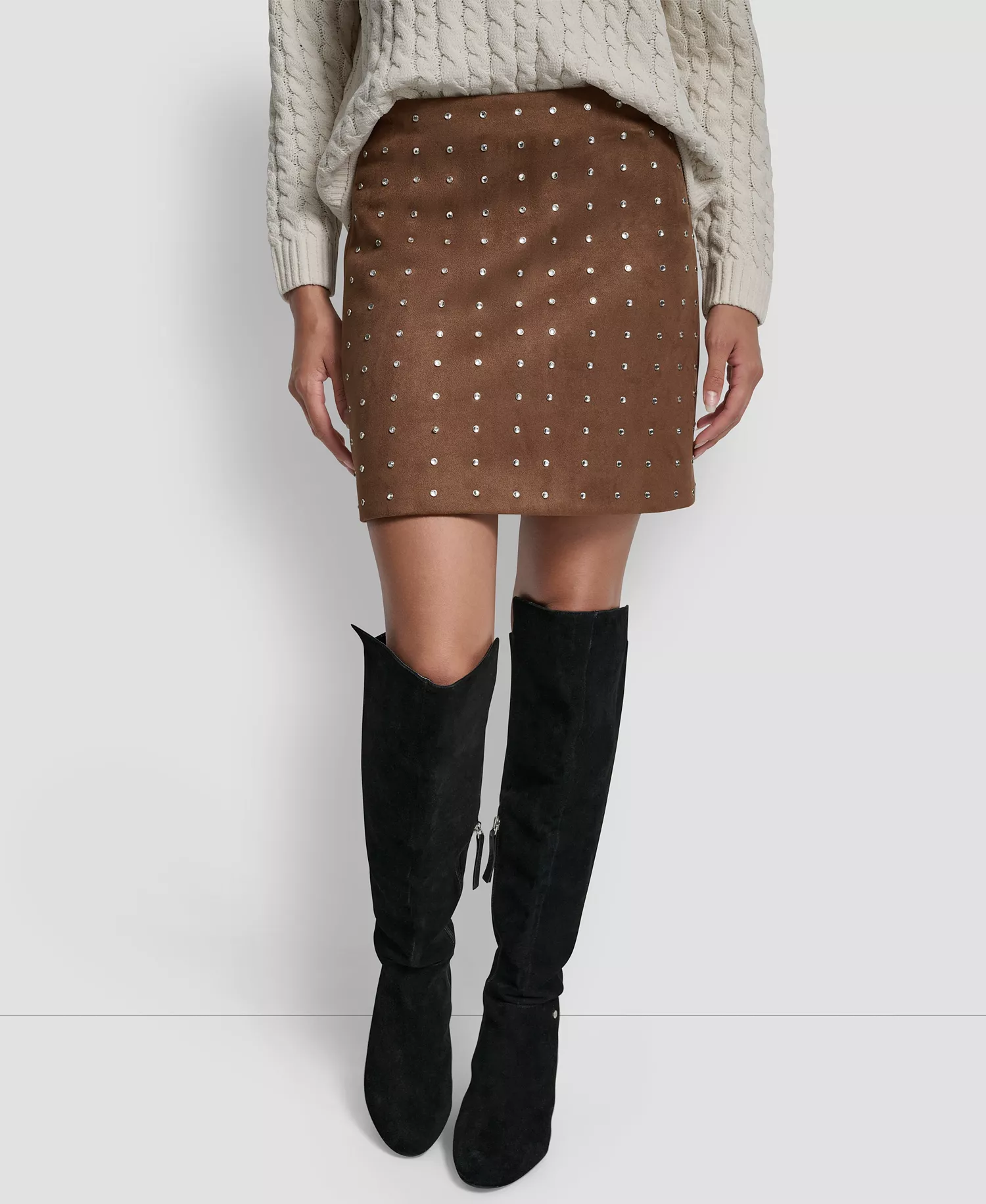 Women's Embellished Mini Skirt - Burnt Sugar - L