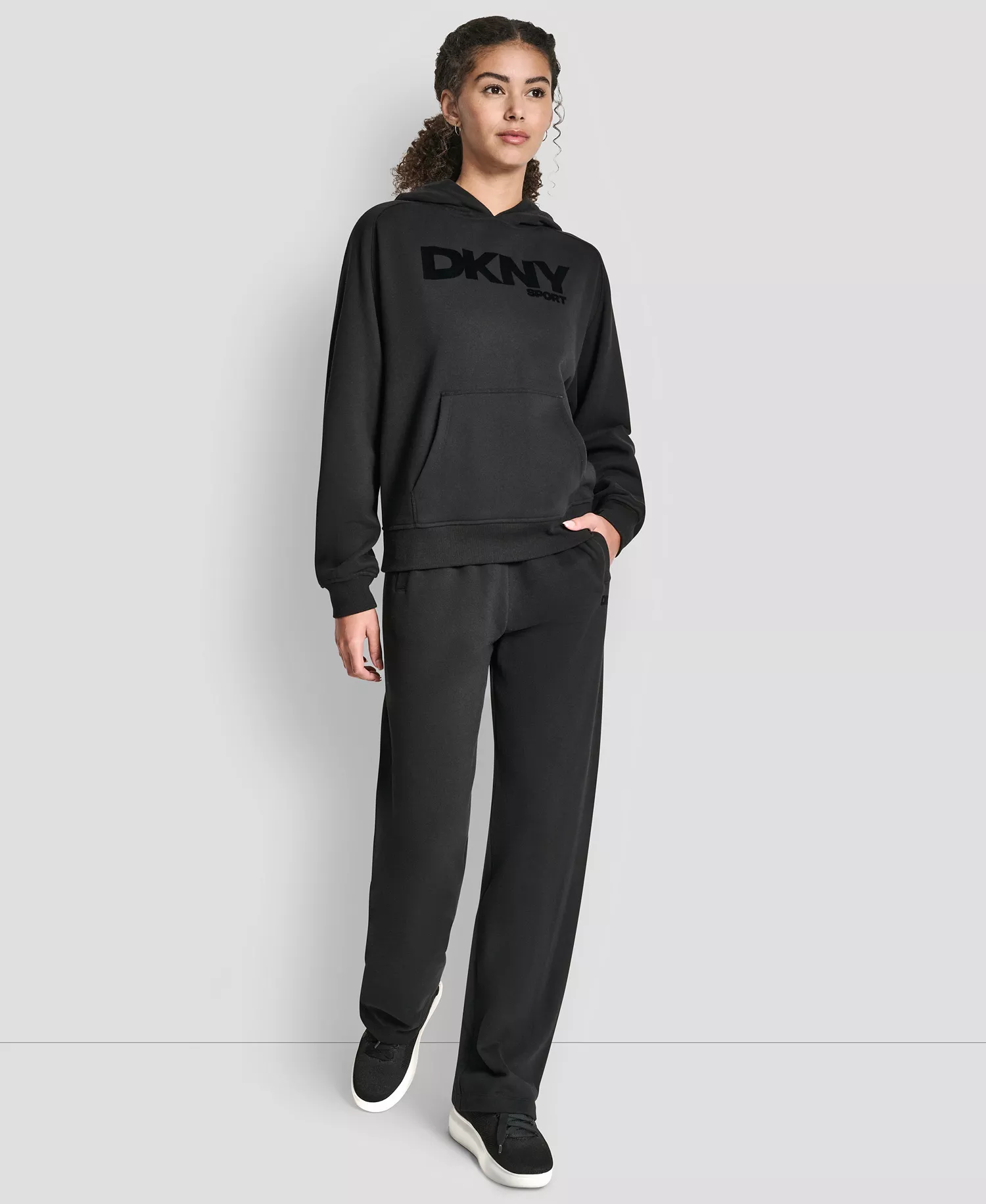 Women's Flock Logo Kanga Pocket Pull-On Hoodie - Black - L