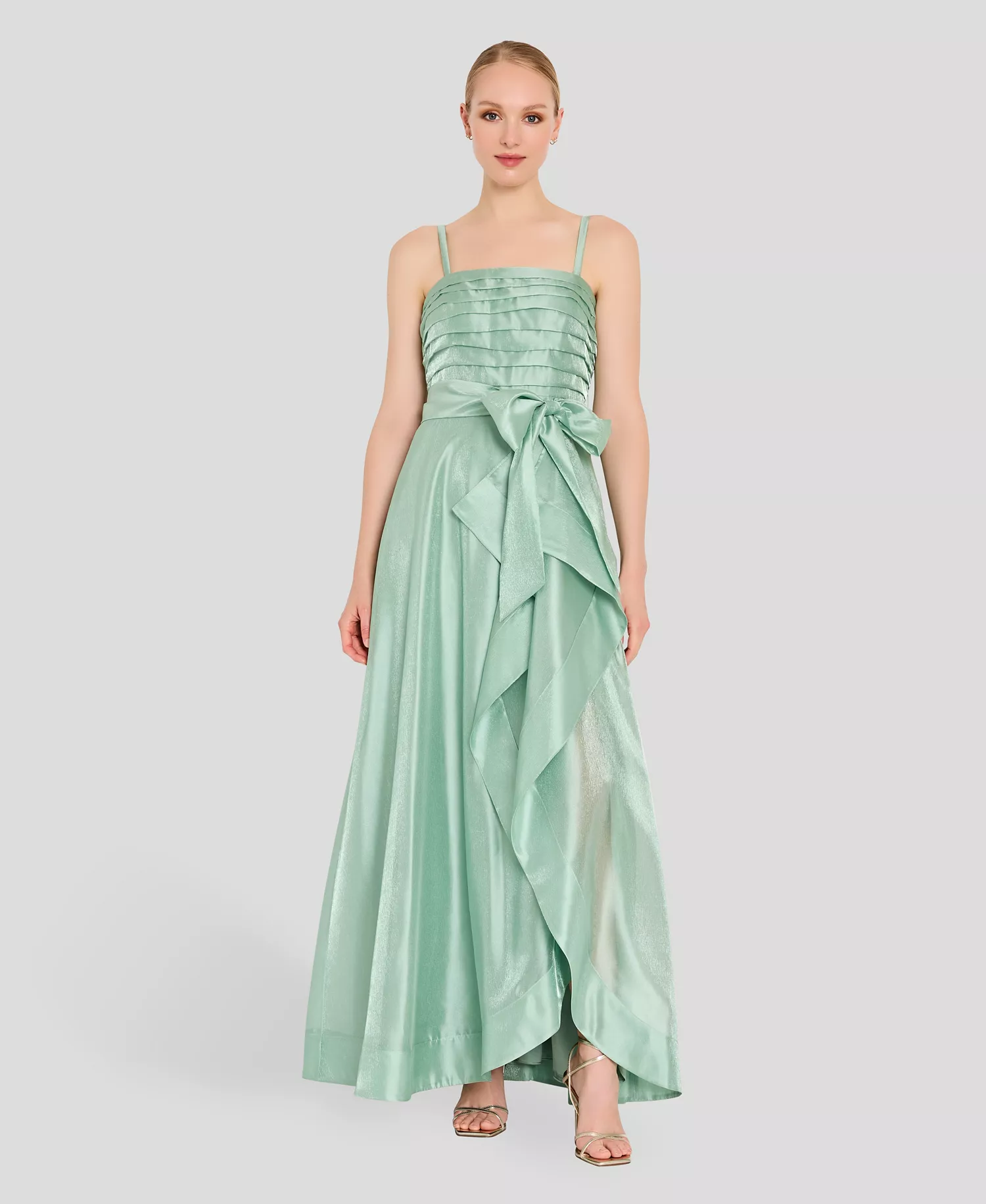 Women's Ruched Bodice Ruffle Front Gown - Sage - 10