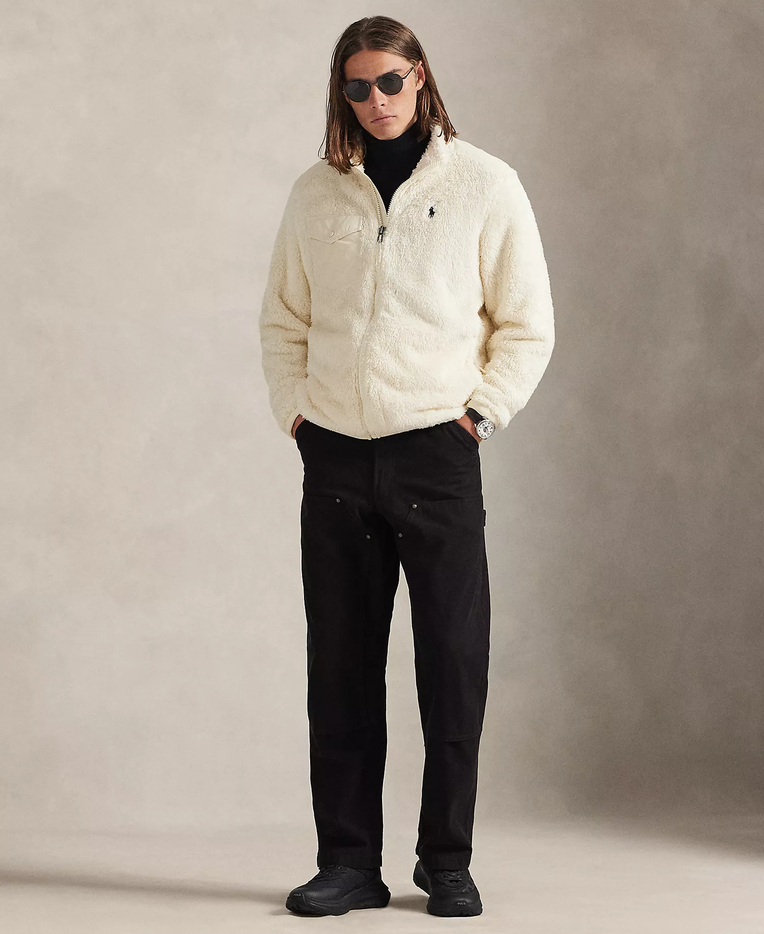 Men's Long Sleeve Curly Pile Fleece Jacket - Andover Cream - XL