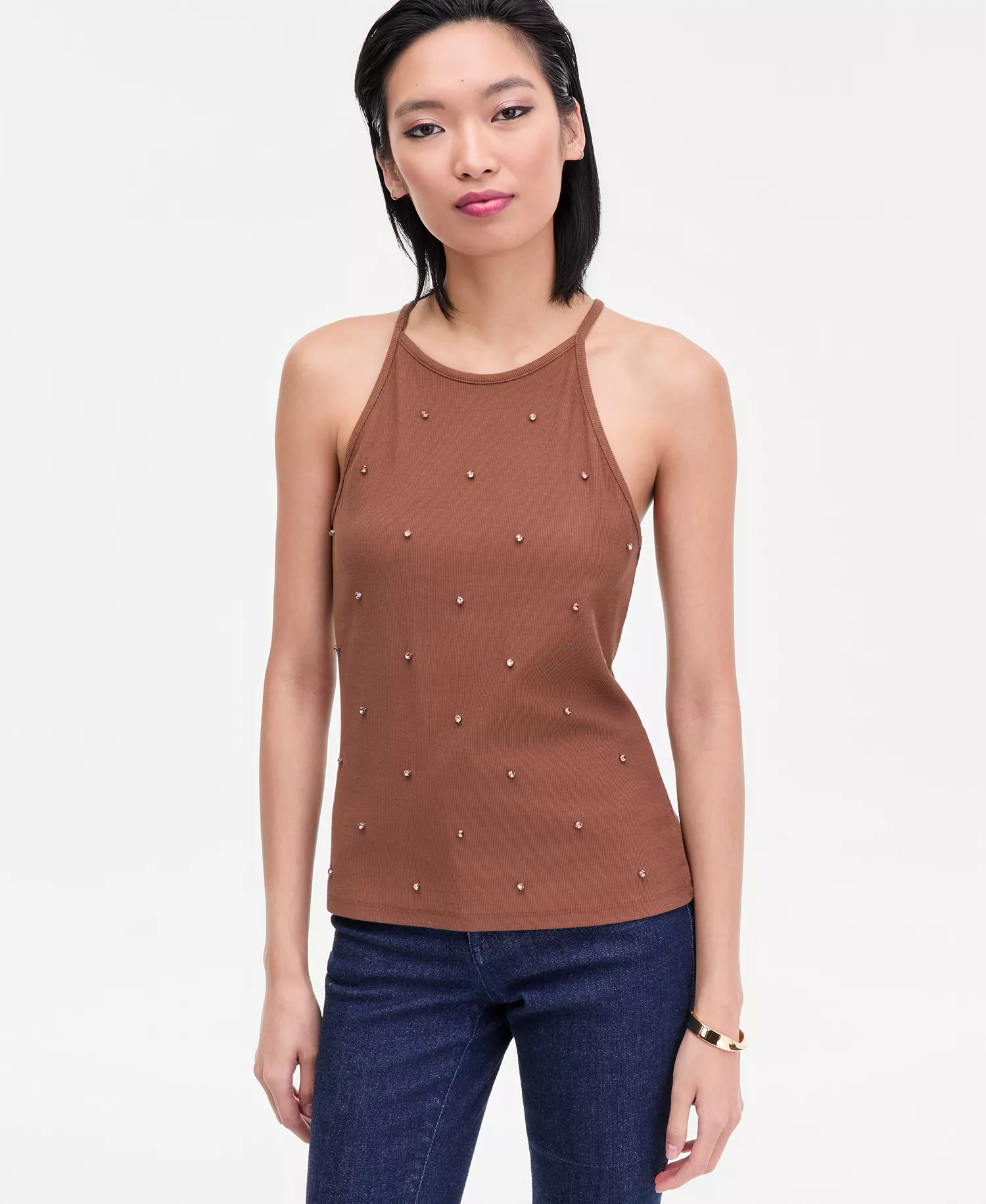 Women's Crystal Embellished Halter Tank Top, Macy's Exclusive - Bison - L