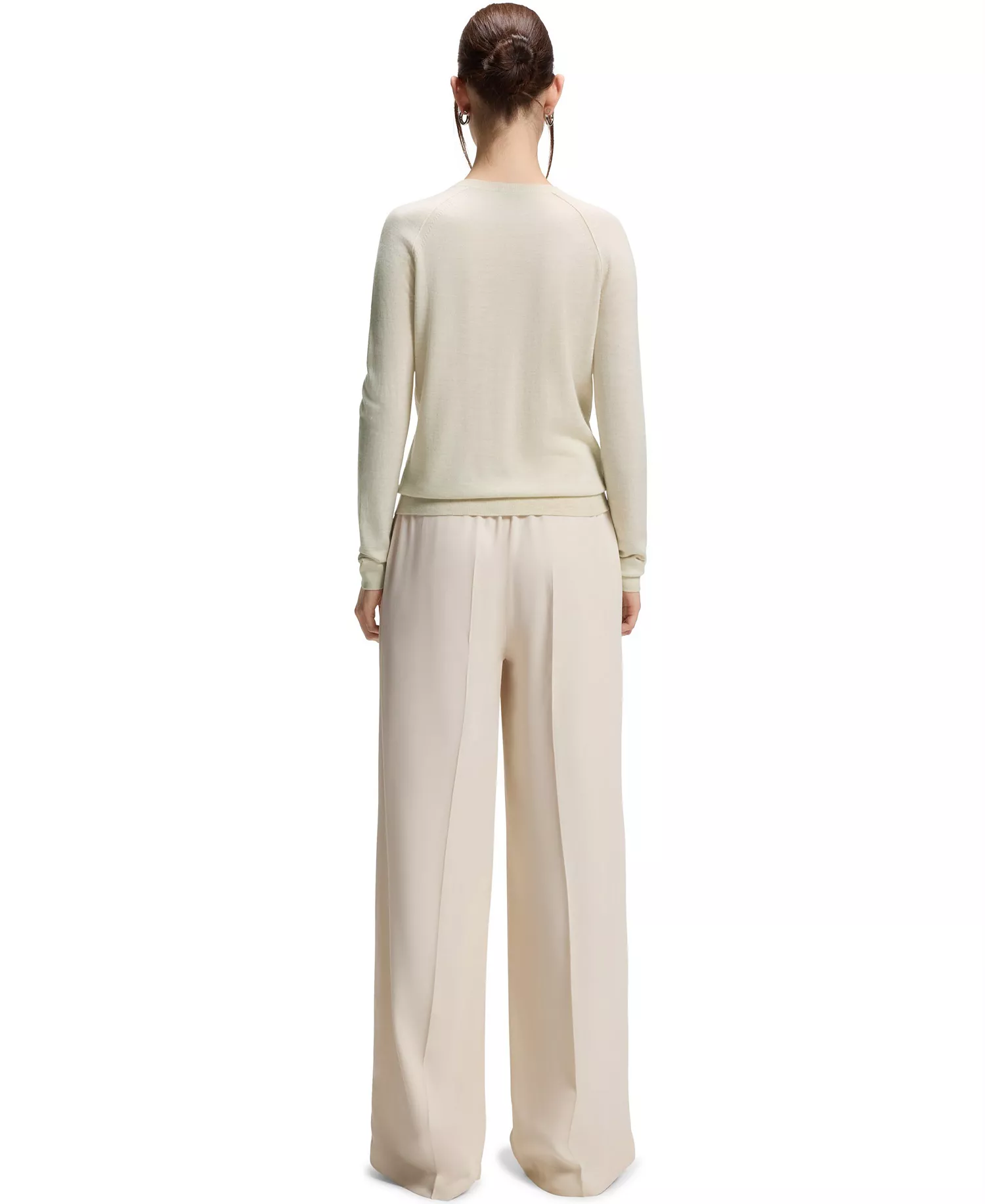 BOSS by Women's Extra-Fine Merino Wool Button-Up Cardigan Sweater - Open White - L