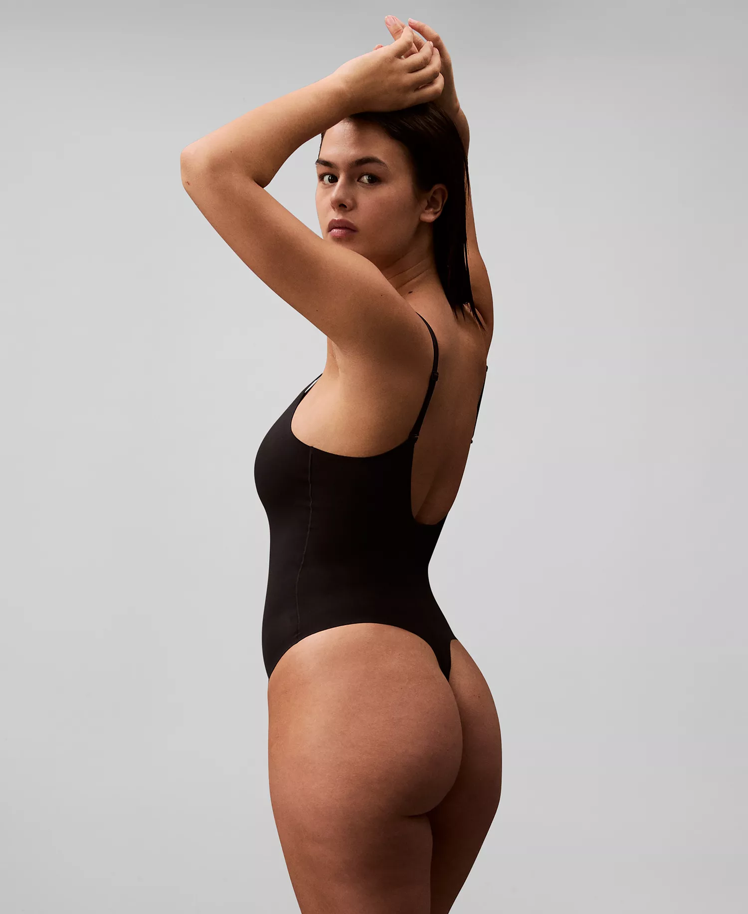 Women's Stay-Put Firm Mesh Thong Bodysuit QF8295 - Black - L