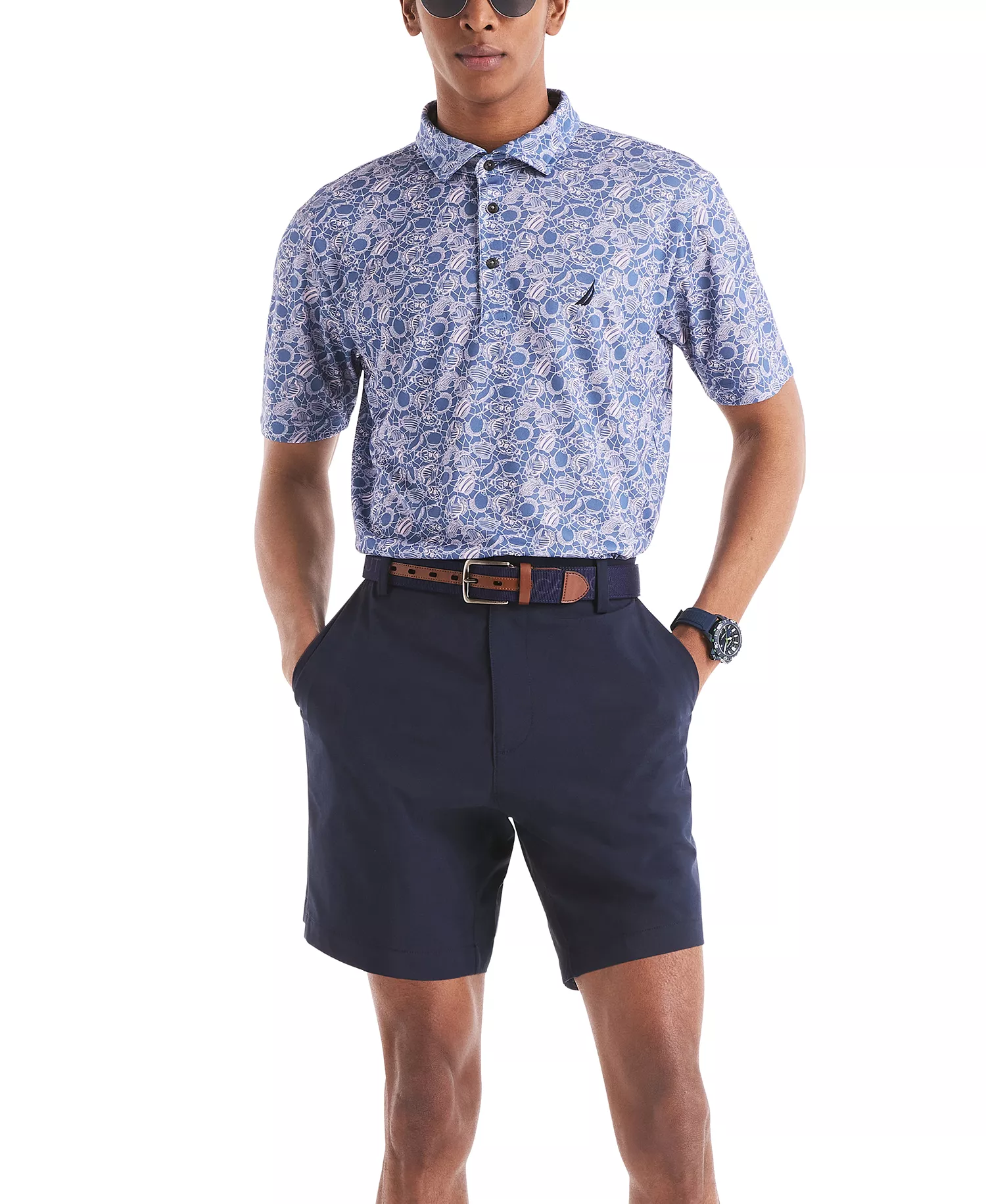 Men's Classic-Fit Moisture-Wicking Printed Performance Golf Polo Shirt  - Coronet Blue - 2XL