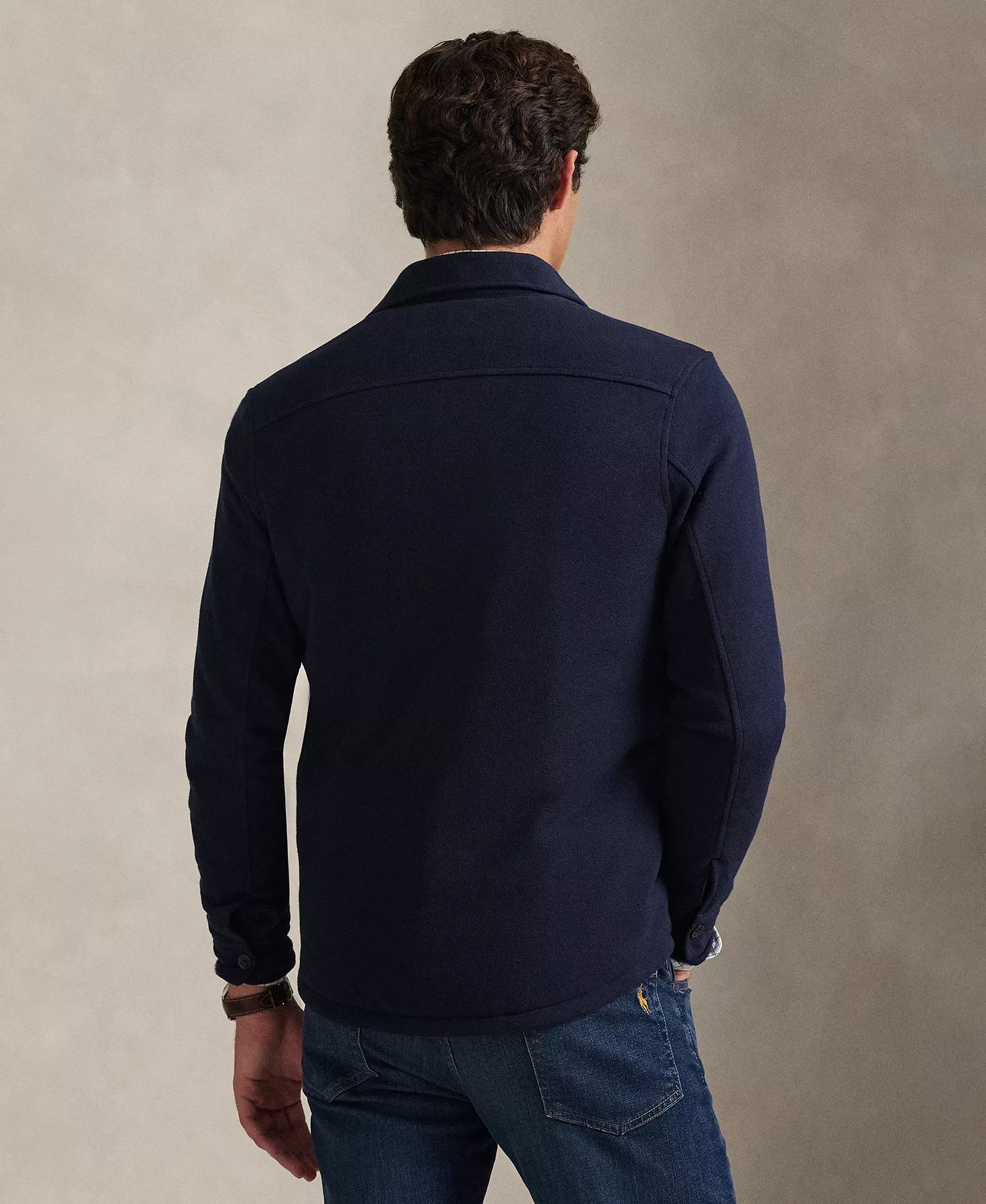 Men's Long-Sleeve Double Knit Tech Hybrid Shirt Jacket - Aviator Navy - L