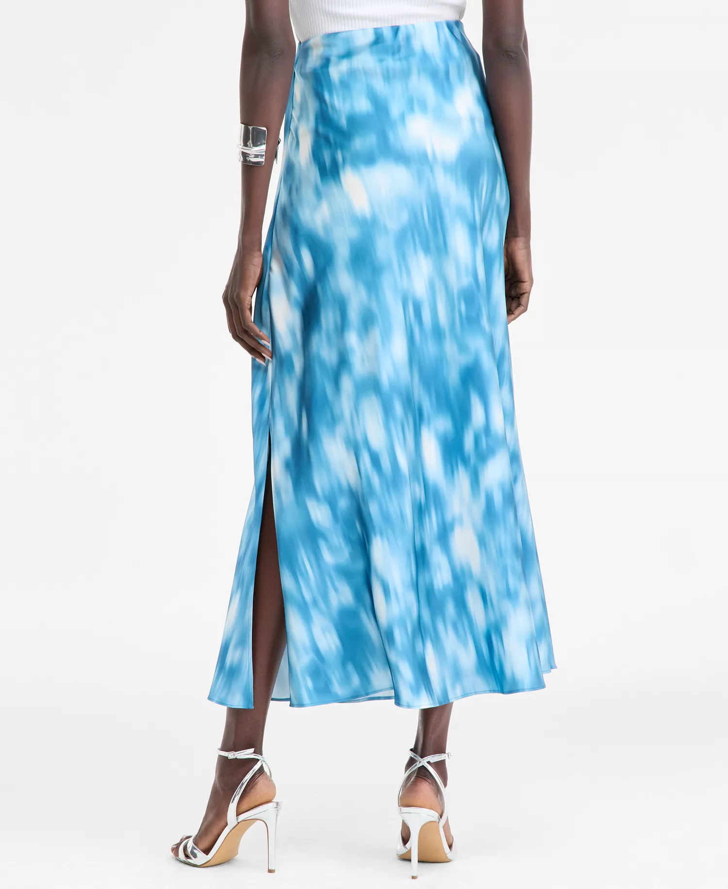 Women's Printed Satin Midi Skirt, Macy's Exclusive - Glimmer Abstr Blue - L