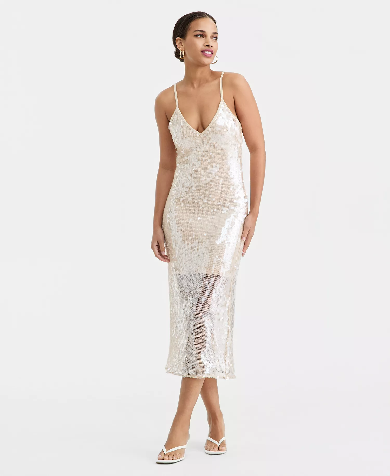 Women's Sequin Bodycon Midi Dress, Macy's Exclusive - Nude - L