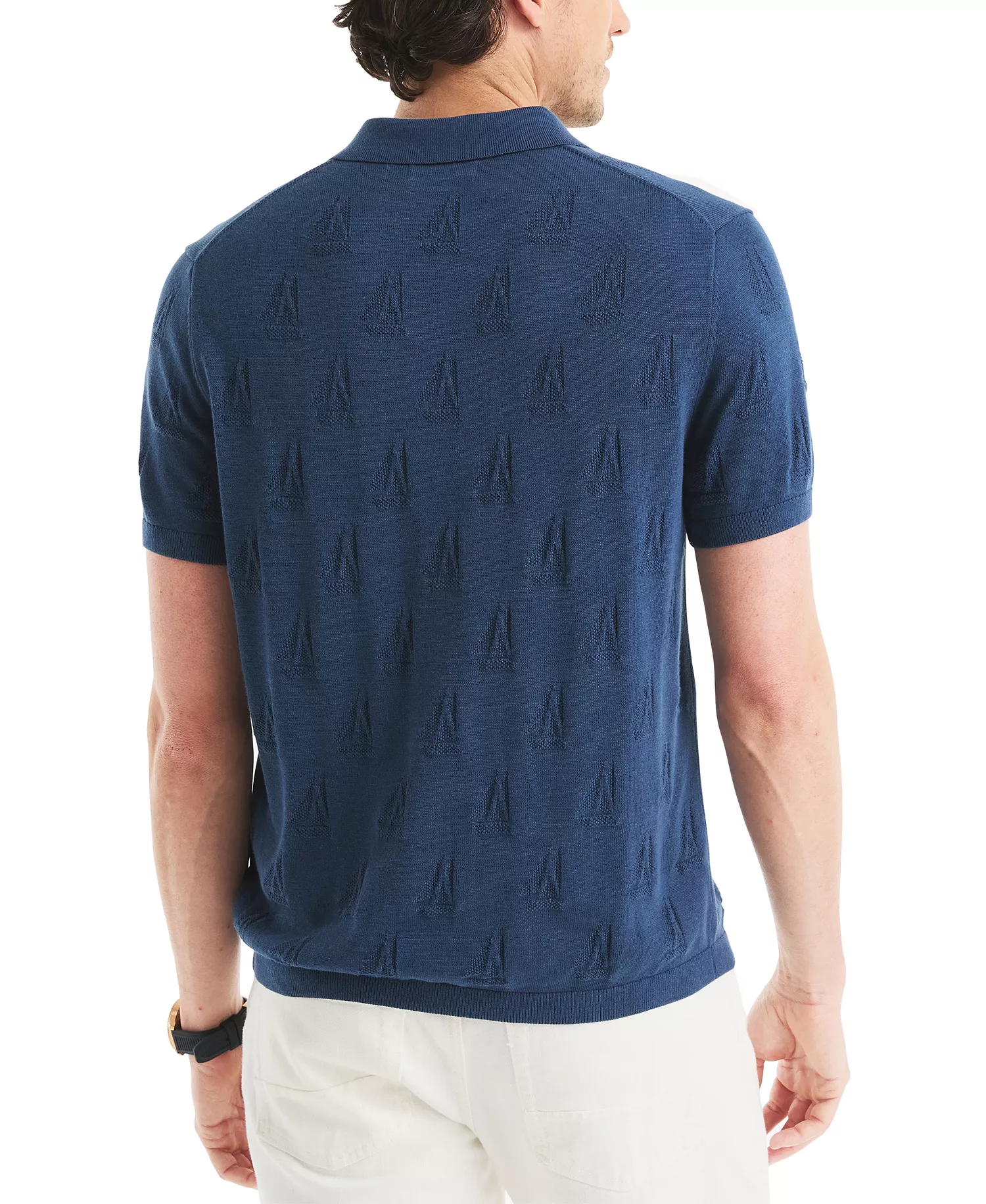 Men's Sailboat Textured Sweater Polo Shirt - Lapis Blue - 2XL